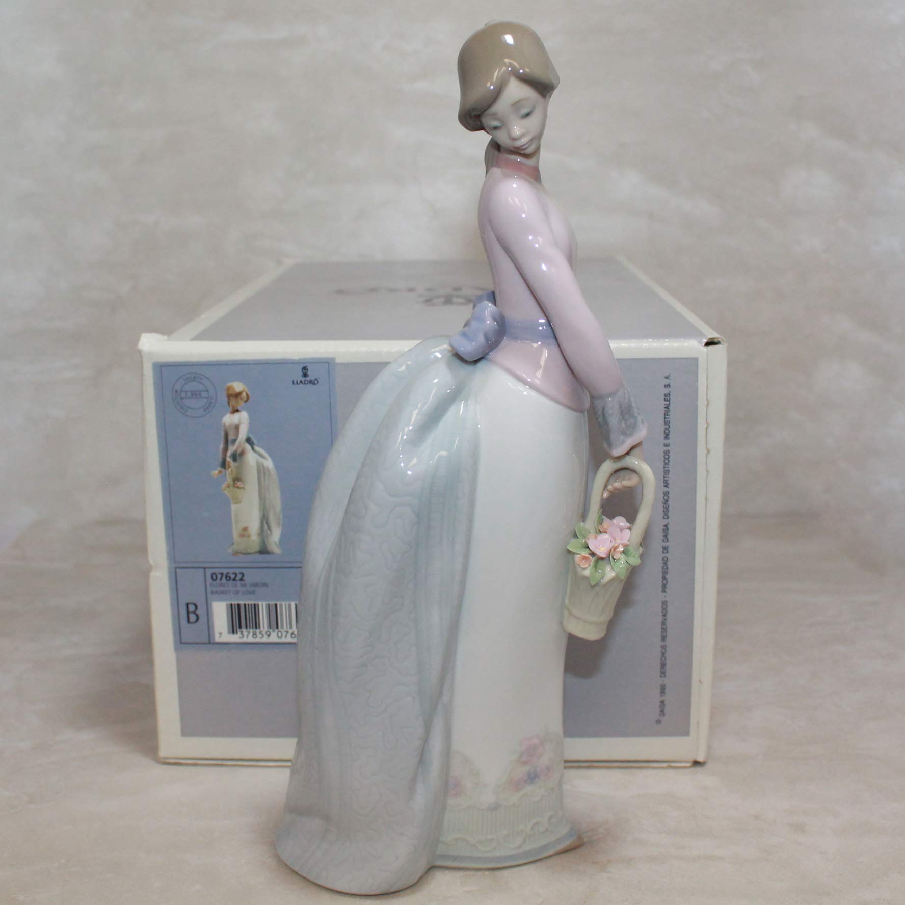 Lladro Basket of Love Porcelain Figurine - Handcrafted Glazed Collectible Home Decor for Valentine's Day Gift & Romantic Anniversary Present