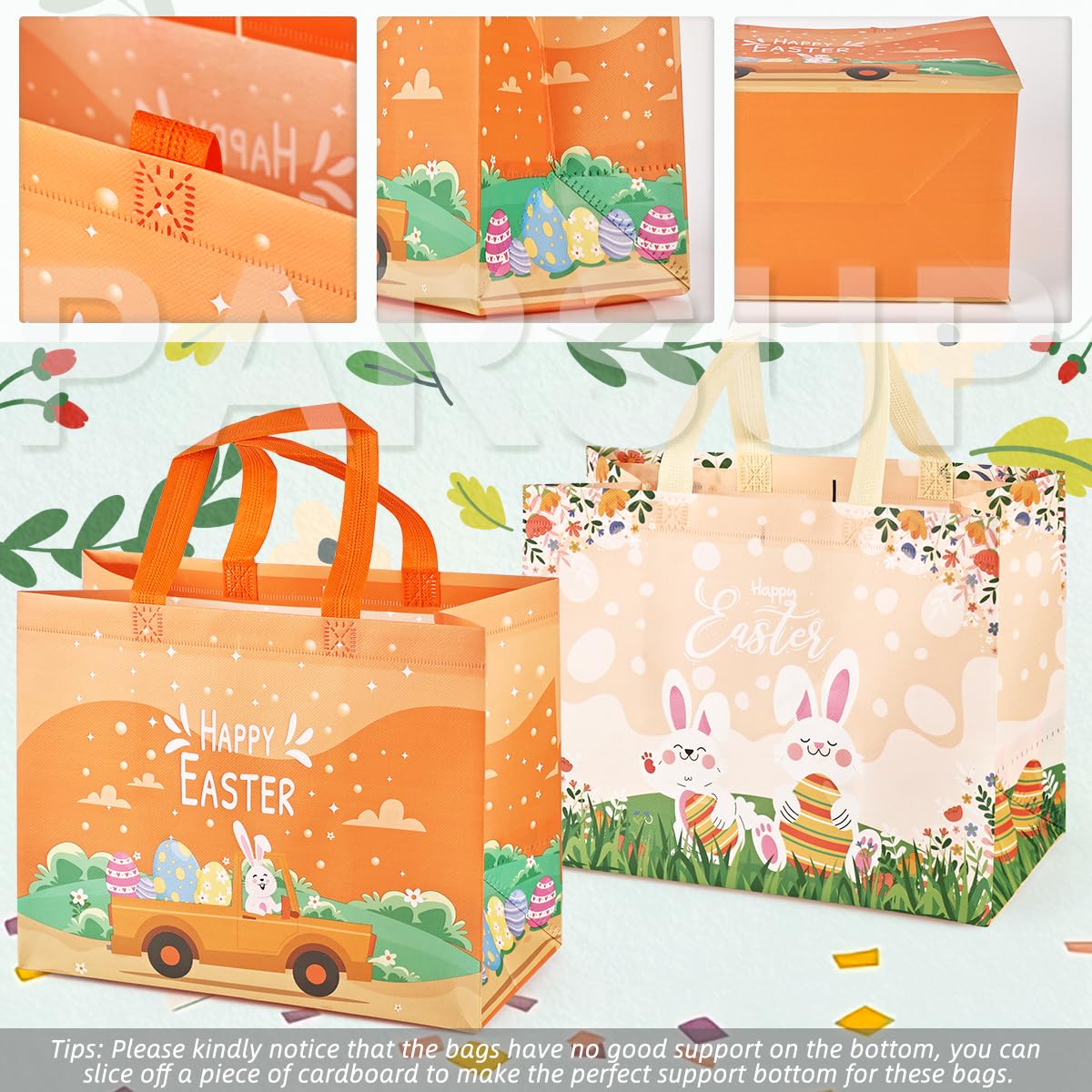 6PCS Easter Egg Hunt Bags - Assorted Sizes Bunny & Chick Themed Gift Bags with Handles, Non-Woven Reusable Treat Bags for Easter Party, Egg Hunt Game, Gift Wrapping & Spring Celebrations - Perfect for Kids, Classroom & Family Gatherings