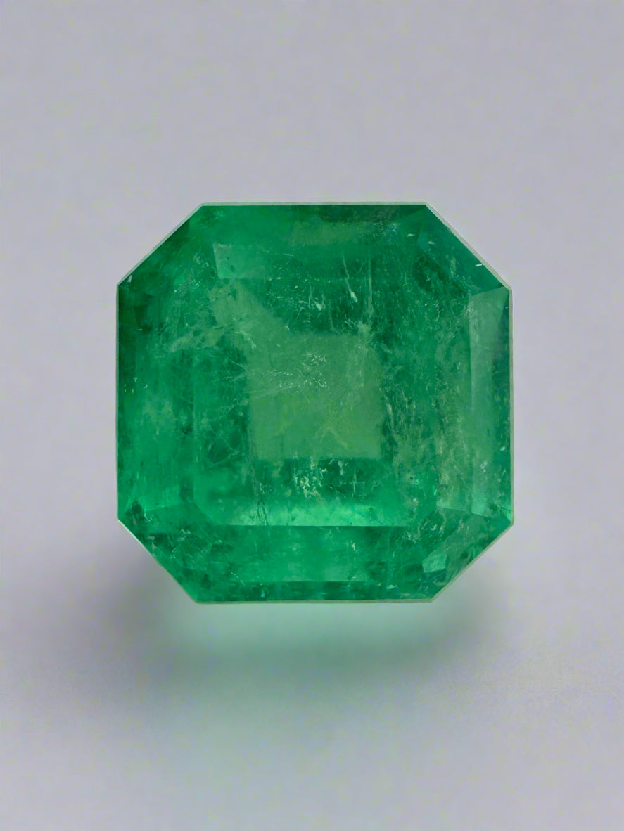 5.57 Carat 10x10mm Medium Yellowish Loose Colombian Emerald Asscher Cut Gemstone for Jewelry Making, Engagement Rings & Luxury Gifts