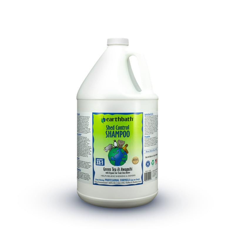 Earthbath Green Tea & Awapuhi Shed Control Dog Shampoo - Cruelty Free, Hypoallergenic Formula for Shedding & Dander Relief - Gentle Pet Wash Made in USA - 128oz Dog Bathing Supplies for Regular Grooming & Coat Maintenance