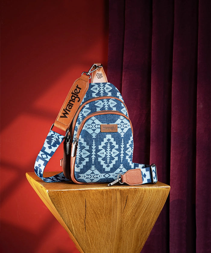 Wrangler Aztec Print Sling Bag - Stylish Crossbody Bag for Men & Women - Perfect for Travel, Hiking, and Everyday Use