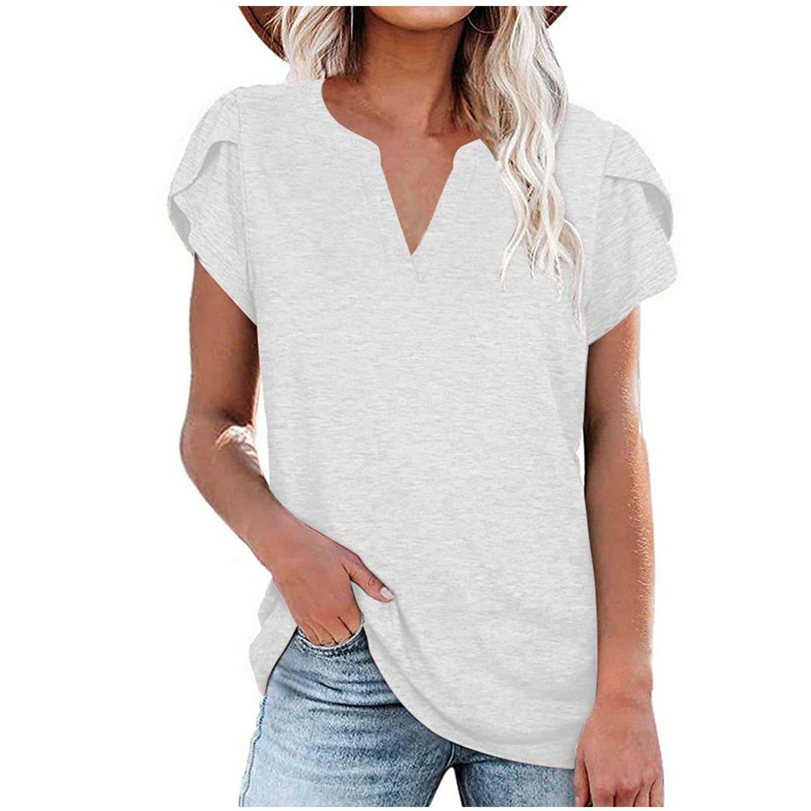 Trendy Women's V-Neck Short Sleeve Tunic Top - Loose Fit Casual Summer T-Shirt in Solid Colors | Perfect for Daily Wear, Outings, and Office Casual Outfits