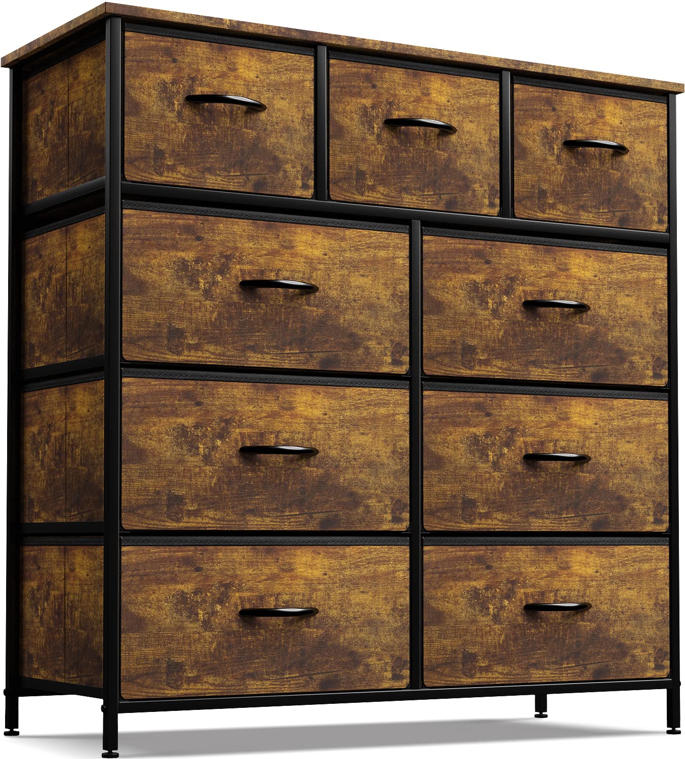 Sorbus 9-Drawer Fabric Dresser Organizer - Tall Storage Tower for Bedroom, Closet & Living Room - Steel Frame with Wood Handles & Fabric Bins (Rustic Wood) - Perfect for Organizing Clothes, Toys & Home Essentials