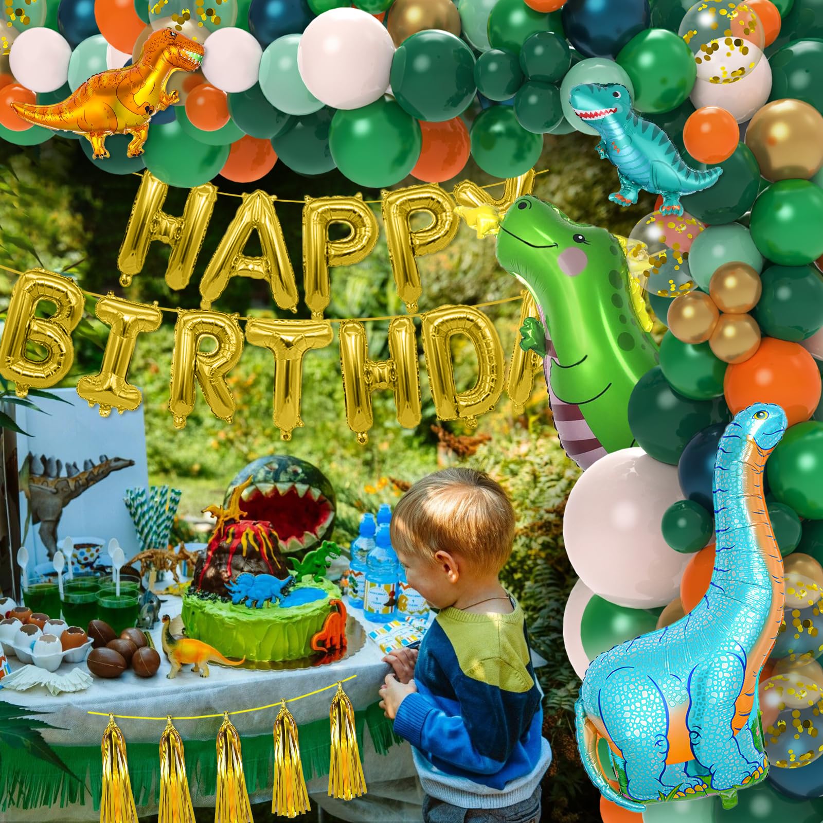 Dinosaur Birthday Party Decorations Kit - 113pcs Dino Themed Party Supplies with Balloons, Happy Birthday Banner & Backdrop for Boys Kids Baby Shower - Perfect for Jurassic Themed Birthday Parties & Dinosaur Lover Events