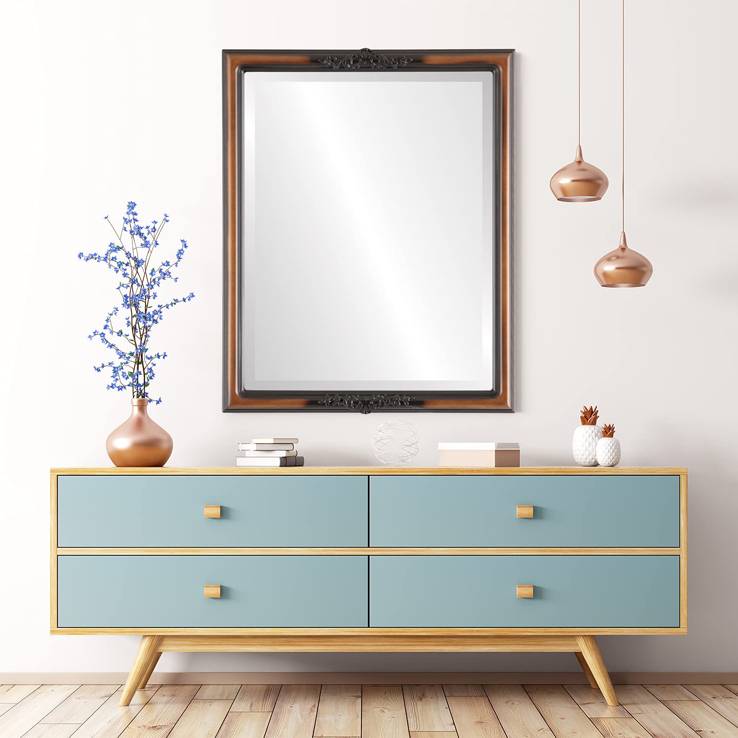Contessa Style Walnut Rectangle Beveled Wall Mirror 18x22 Inches - Elegant Home Decor for Living Room, Bedroom & Entryway