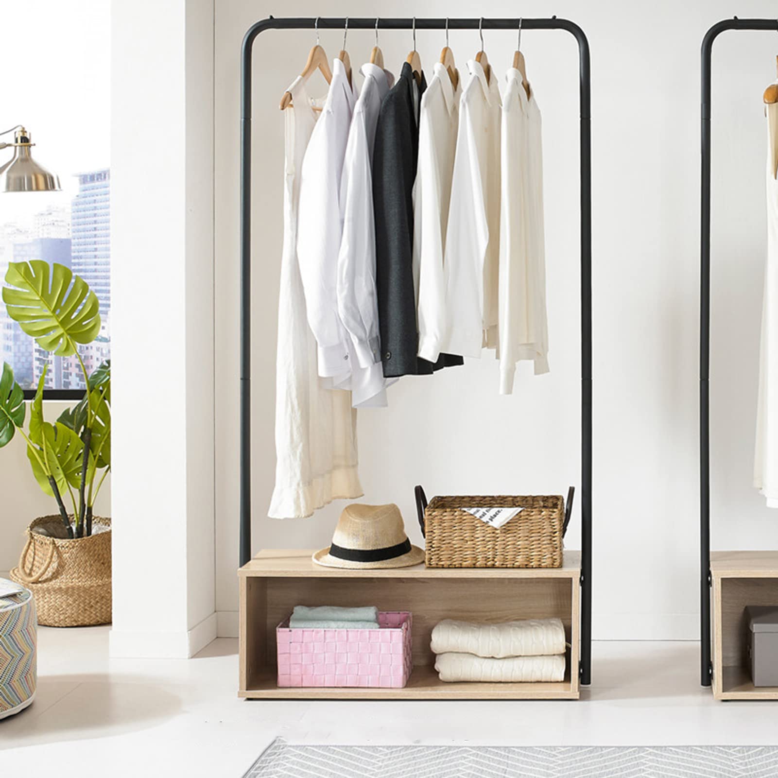 Heavy Duty Freestanding Metal Garment Rack with Storage Cabinets - Space Saving Clothes Hanging Organizer for Entryway, Bedroom & Living Room (Brown) | Perfect for Home Organization, Retail Stores & Boutique Display
