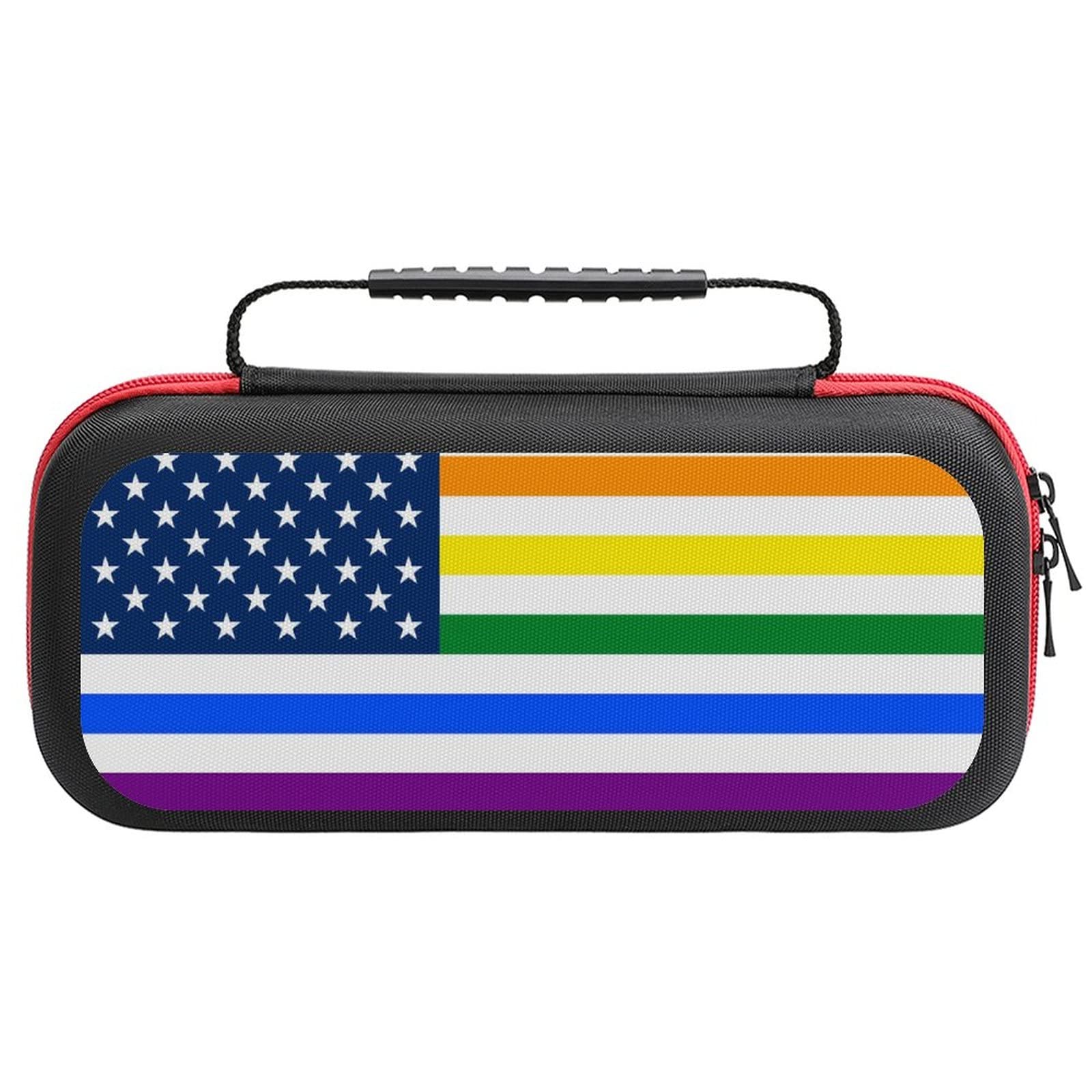 LGBT Pride USA Flag Nintendo Switch Carrying Case - Protective Shell Storage Handbag for Travel & Gaming | Compatible with Switch OLED & Lite | Durable Pouch for School, Work, Commute & Outdoor Activities