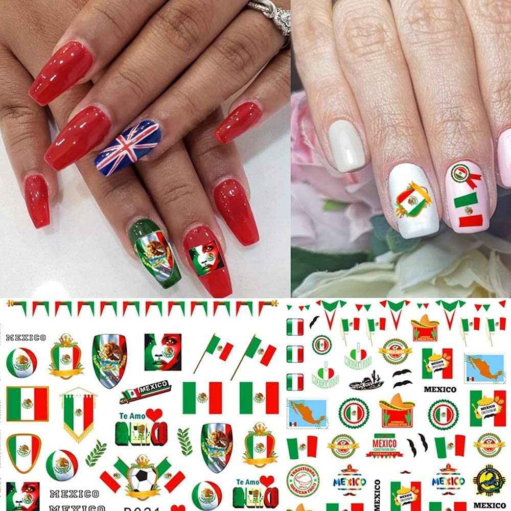 Mexican Flag Nail Stickers - 3D Self-Adhesive Nail Art for DIY Manicure & Party Decor