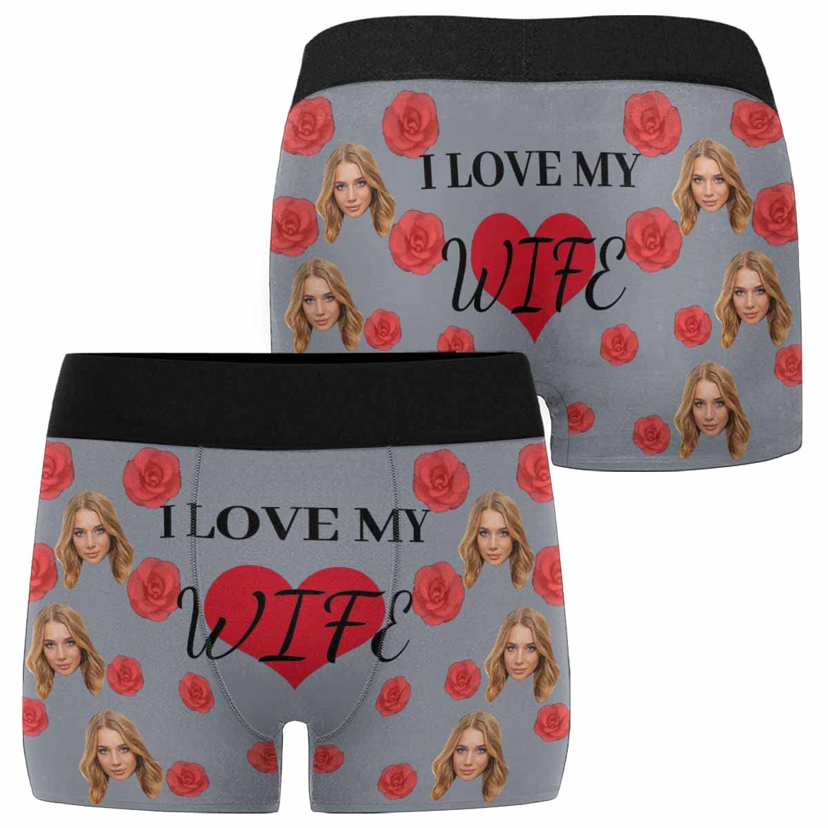 Custom Printed Men's Boxer Briefs - Personalized Underwear with Red Rose Heart Design | Perfect for Valentine's Day Gifts, Anniversary Presents & Romantic Occasions