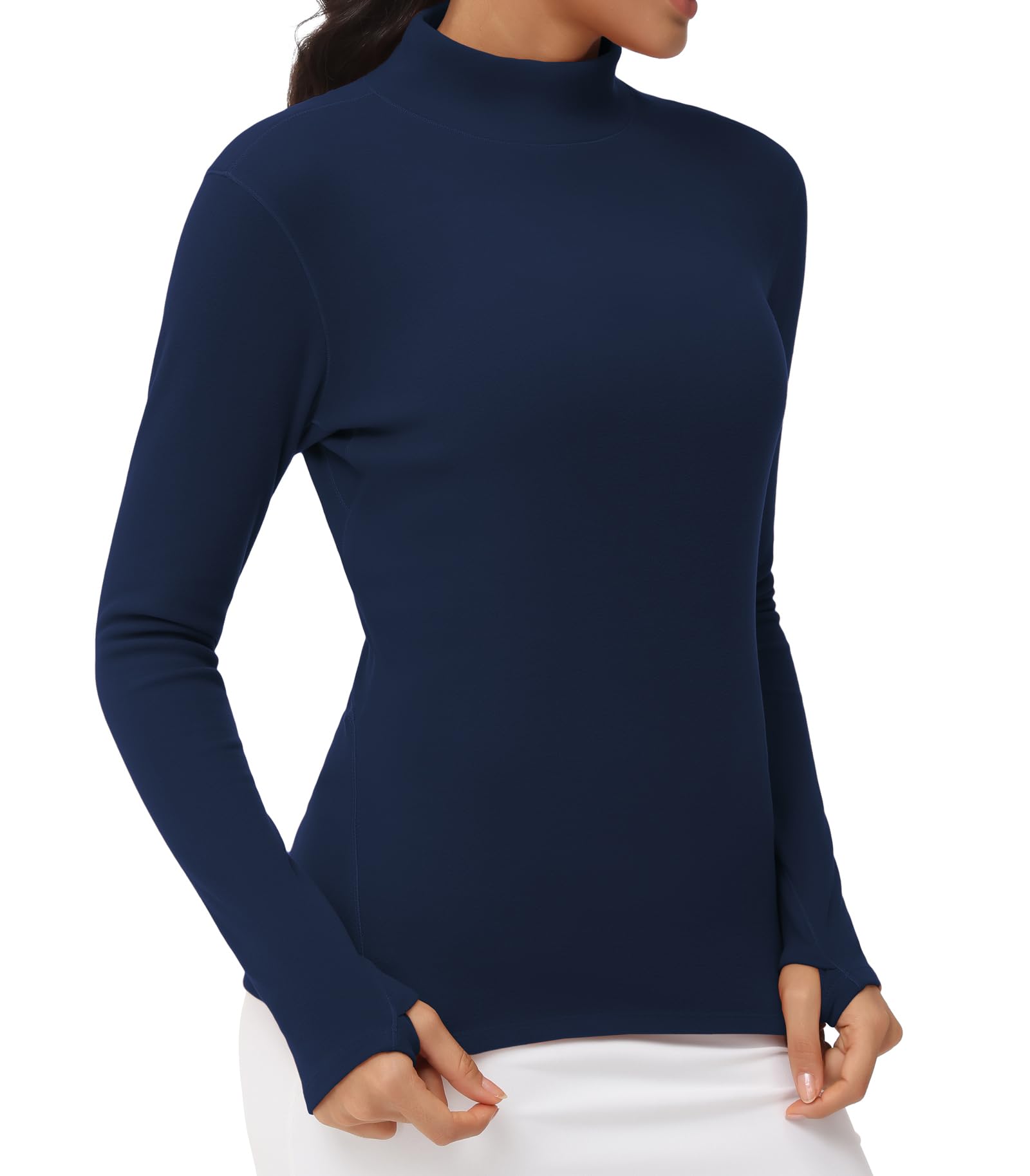 THE GYM PEOPLE Women's Fleece Mock Turtleneck Long Sleeve Thermal Shirt with Thumb Holes - Soft Winter Workout Top for Yoga, Running & Cold Weather Layering
