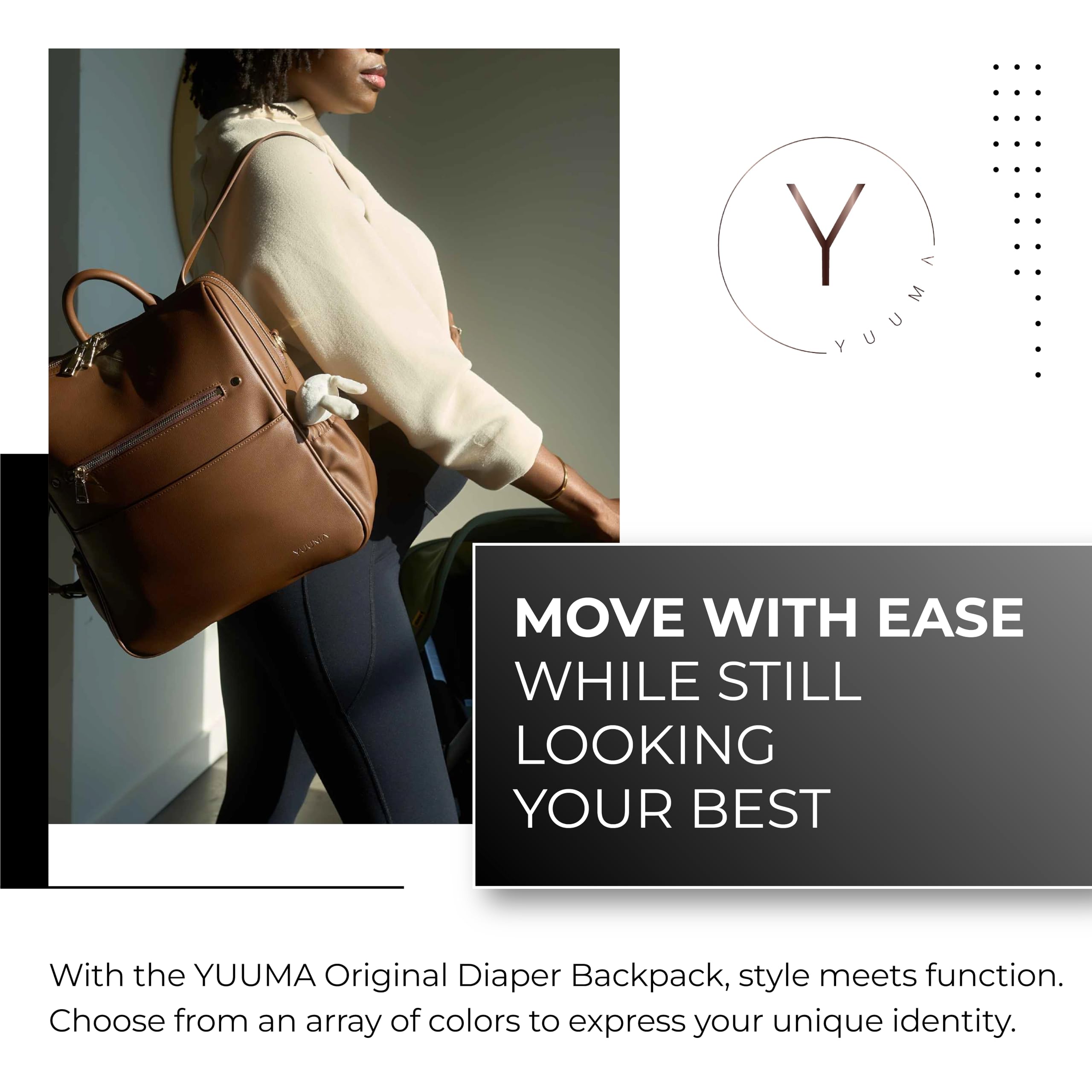 Vegan Leather Diaper Backpack for Women & Men - Waterproof Baby Bag with Gold Zipper, Multiple Pockets & Easy-Clean Nylon Interior - Stylish Onyx Black Diaper Backpack for Travel, Daycare & Parenting On-The-Go