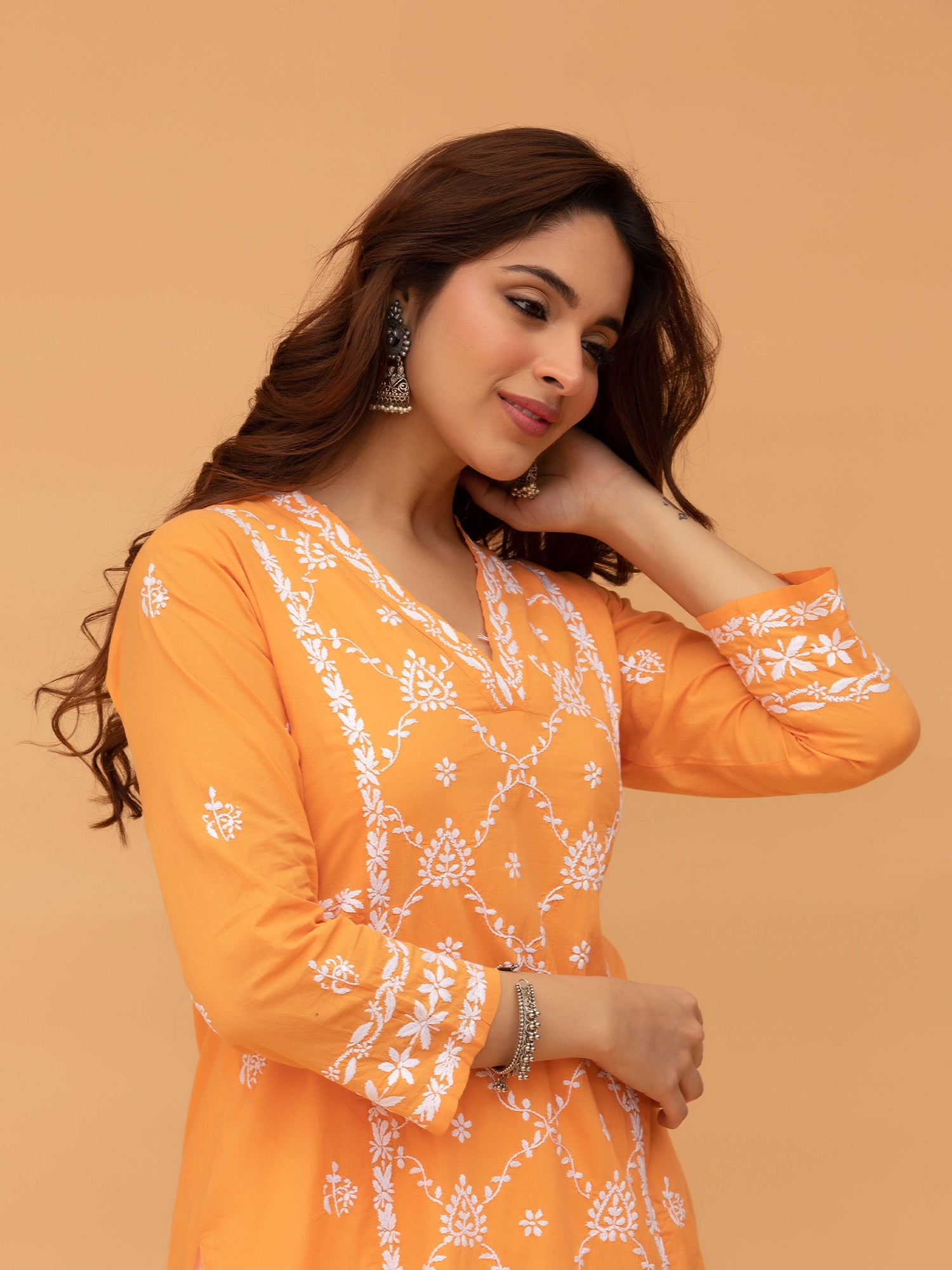 Elegant Saba Chikankari Cotton Kurta in Orange - Perfect for Festivals, Weddings & Ethnic Fashion