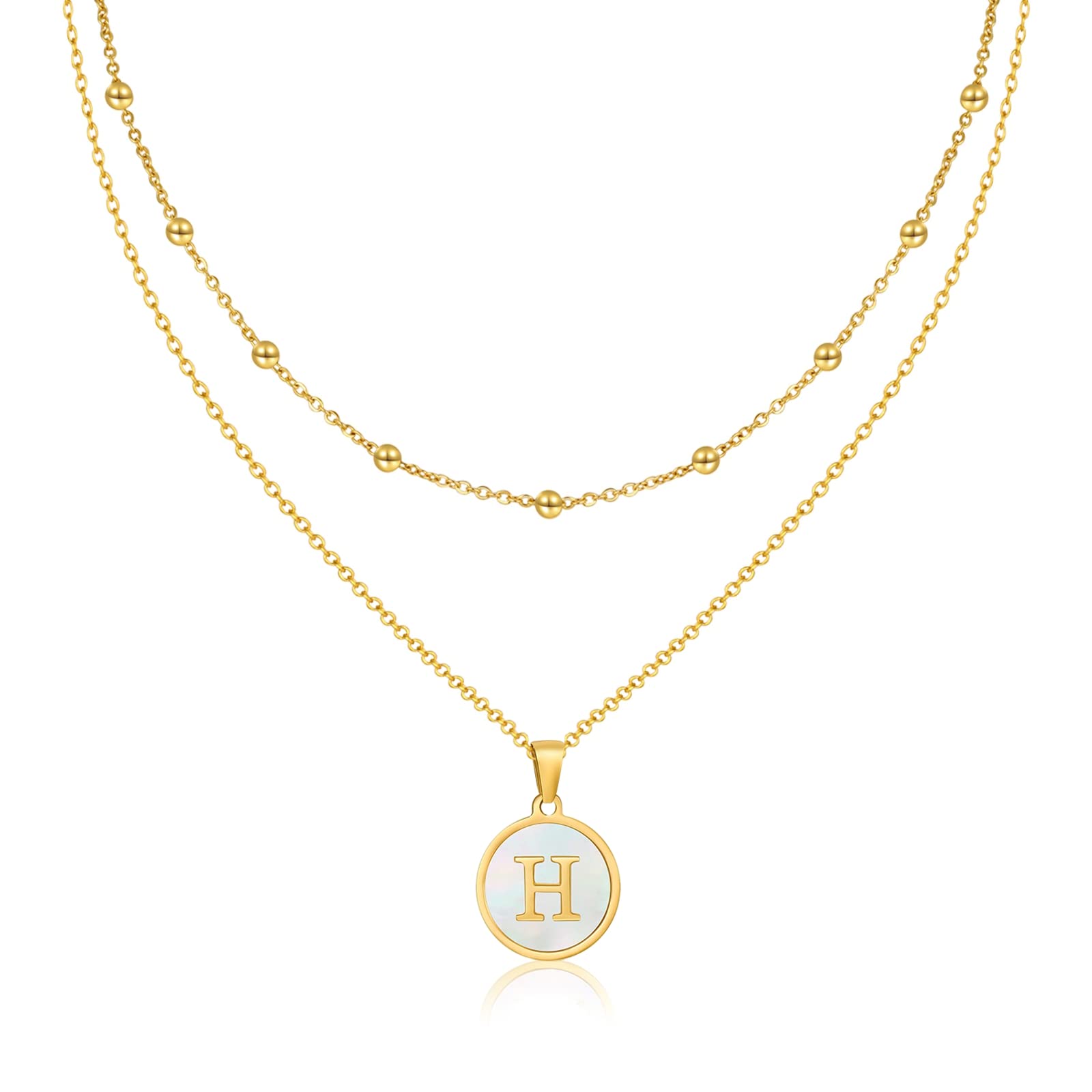 ASHFUHZL Personalized Initial Necklaces for Women - 18K Gold, Silver & Rose Gold Shell Letter Necklace with Coin Pendant - Stainless Steel Layered Jewelry Gift for Her - Perfect for Birthdays, Anniversaries & Everyday Wear