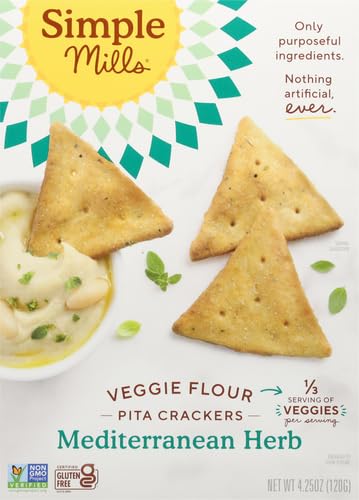 Simple Mills Veggie Pita Crackers, Mediterranean Herb - Gluten Free, Vegan, Paleo Friendly Healthy Snacks, 4.25oz (Pack of 1) | Perfect for Lunchboxes, Parties & On-the-Go Snacking