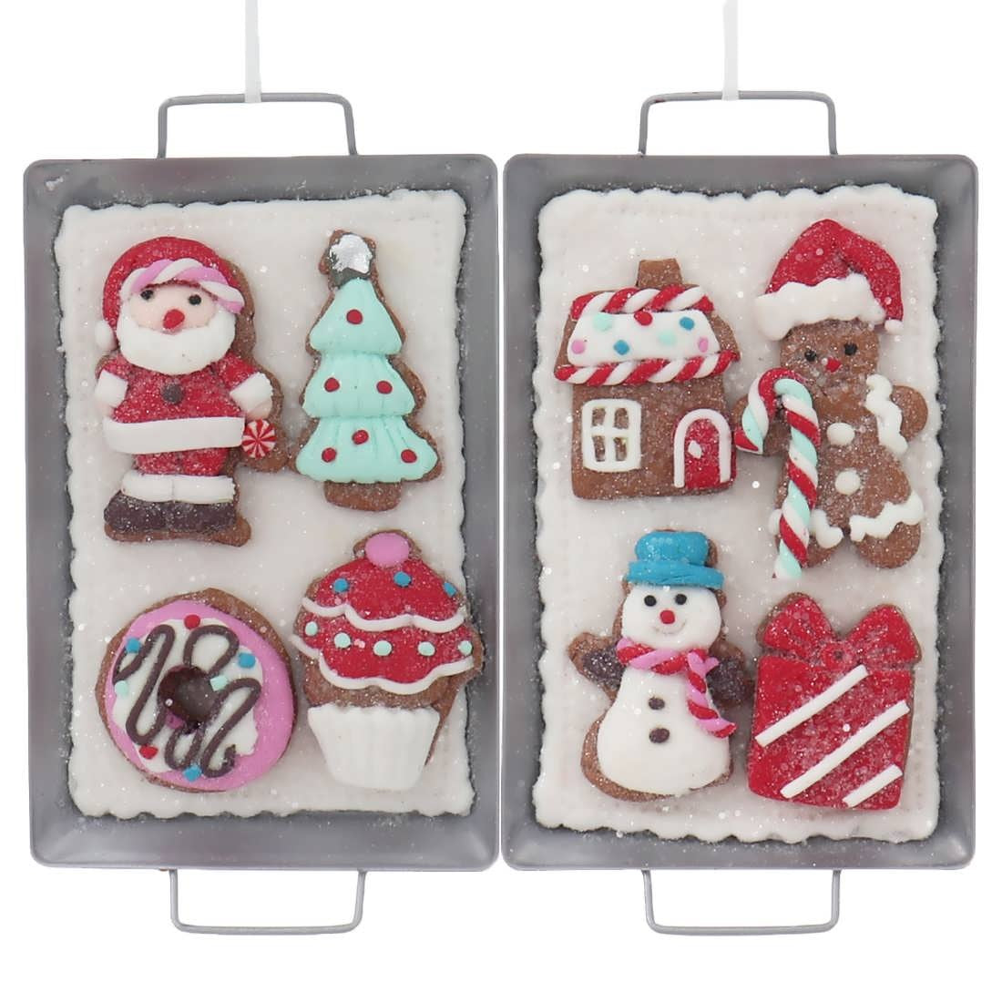 5 Pack Holiday Cookie Clay Dough Ornaments on Metal Pan - DIY Christmas Tree Decorations for Kids, Festive Home & Office Decor