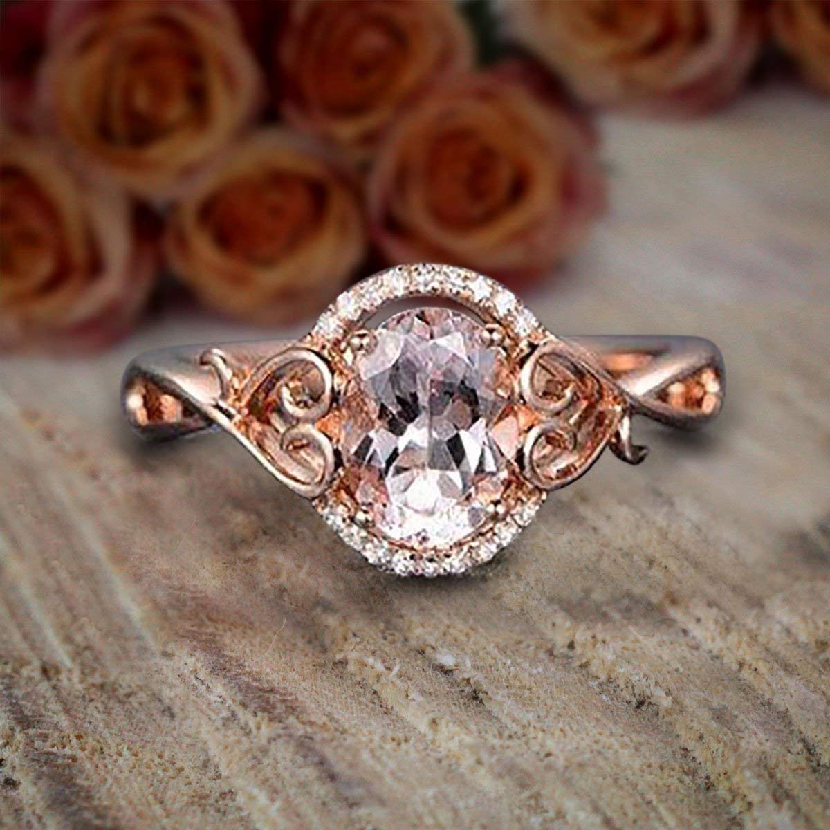 1.25 Carat Oval Cut Morganite & Diamond Engagement Ring - 18k Gold Plated Wedding Band for Women - Perfect for Proposals, Anniversaries & Bridal Jewelry