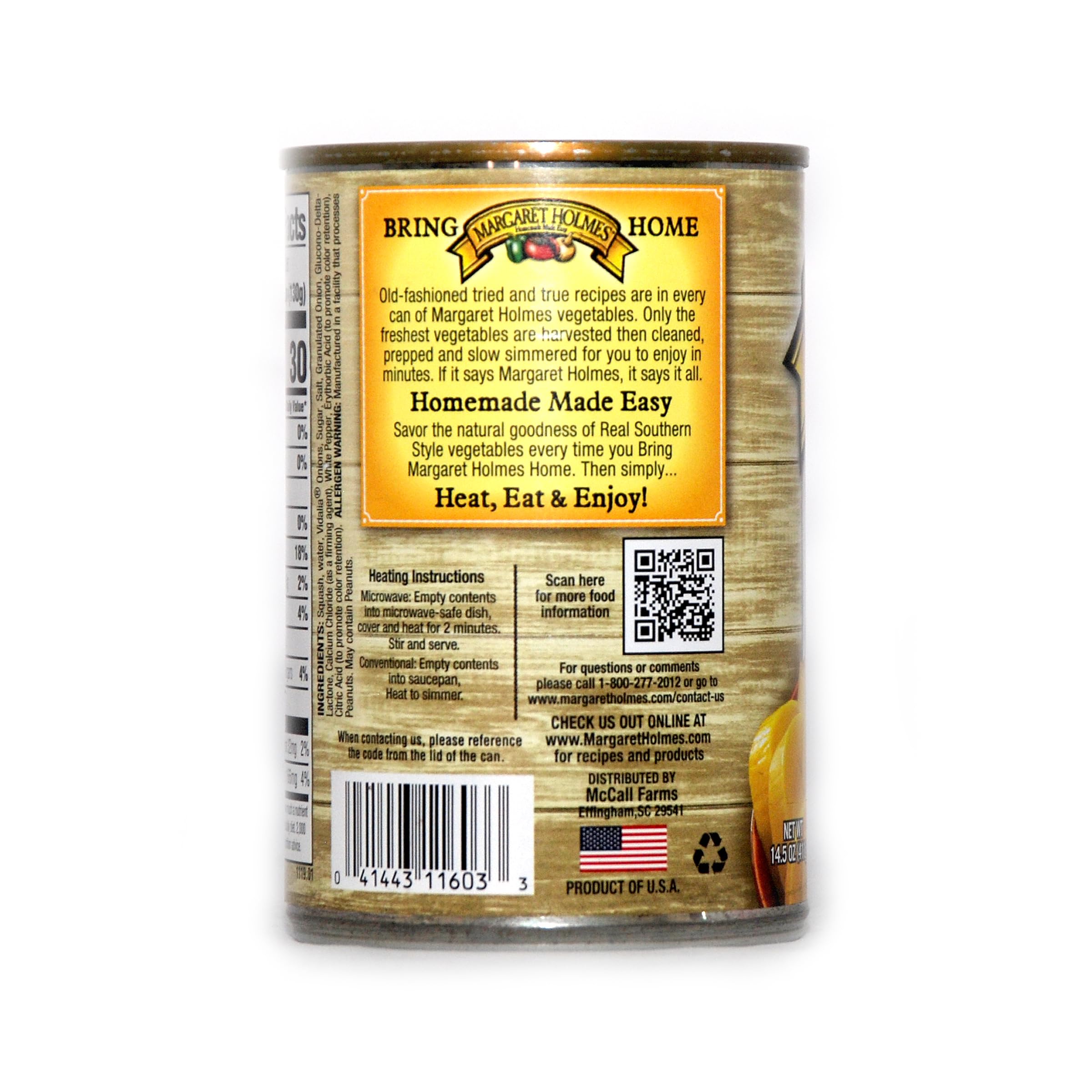 Margaret Holmes Squash with Vidalia Onions - 14.5 oz Canned Vegetables (Pack of 6) | Southern Style Side Dish | Comes with Free JFS Recipe Card | Perfect for Family Dinners, Potlucks & Holiday Meals