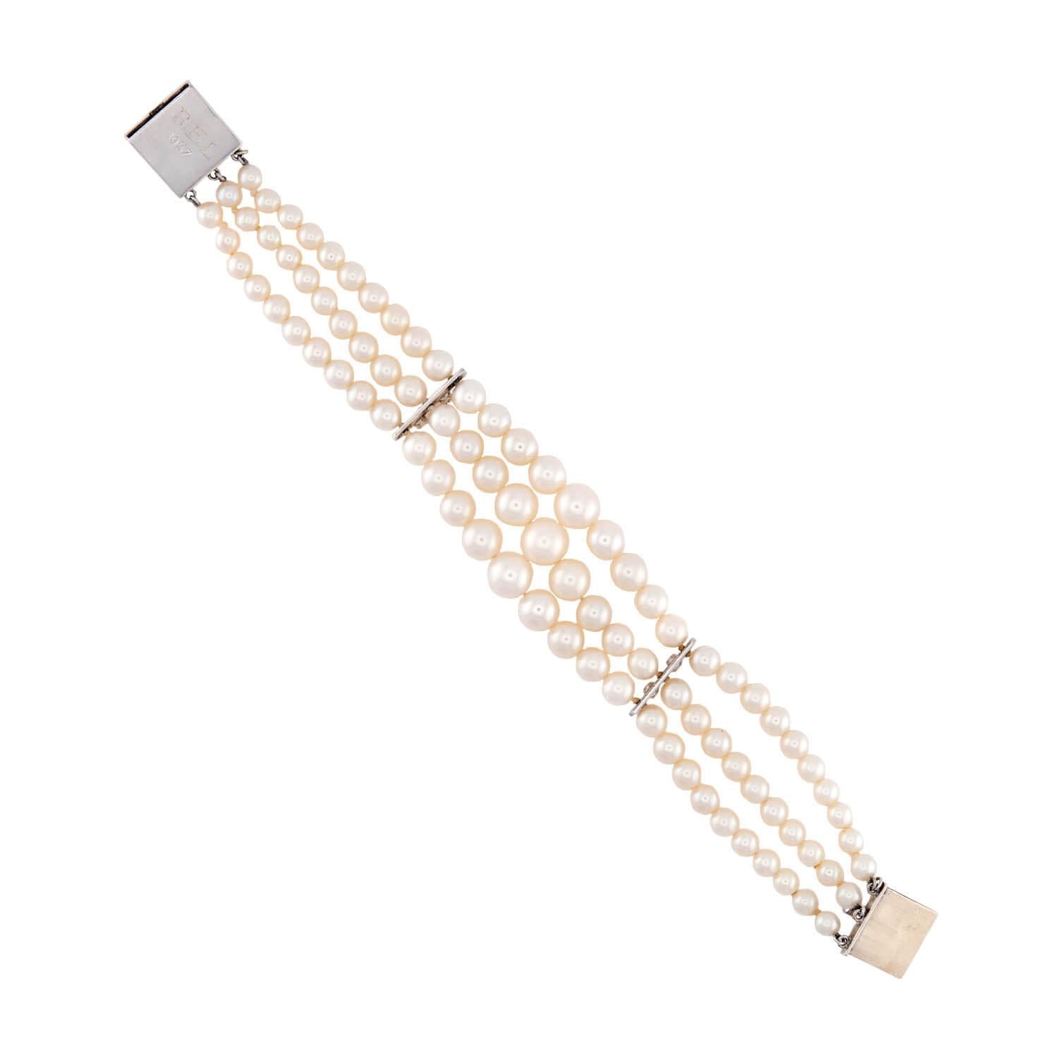 Vintage 18k Gold Pearl & Diamond Multi-Strand Bracelet for Women - Elegant Jewelry Gift for Weddings, Anniversaries & Special Occasions