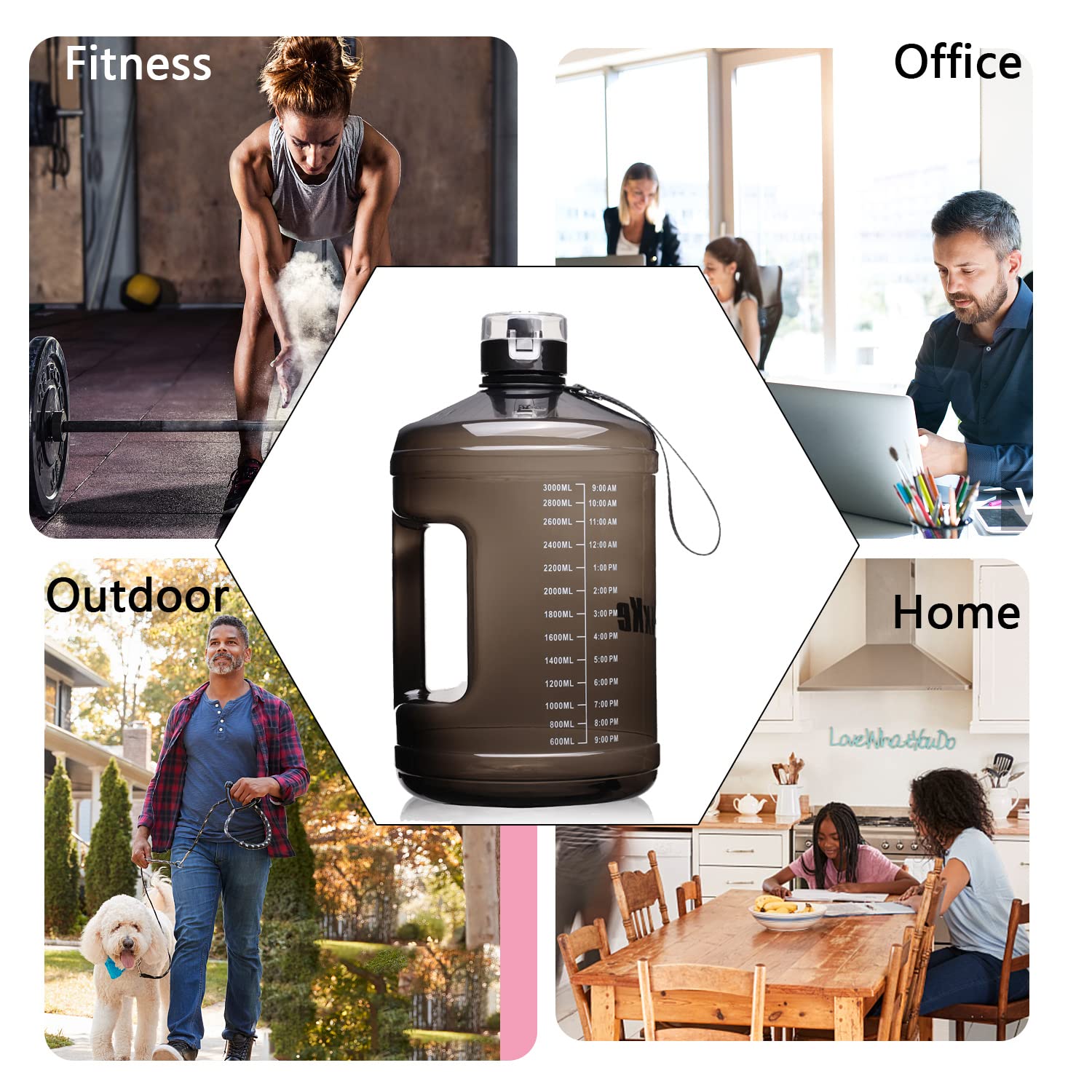 128oz Leakproof BPA Free Water Bottle with Handle - Motivational Time Marker for Fitness & Sports Hydration