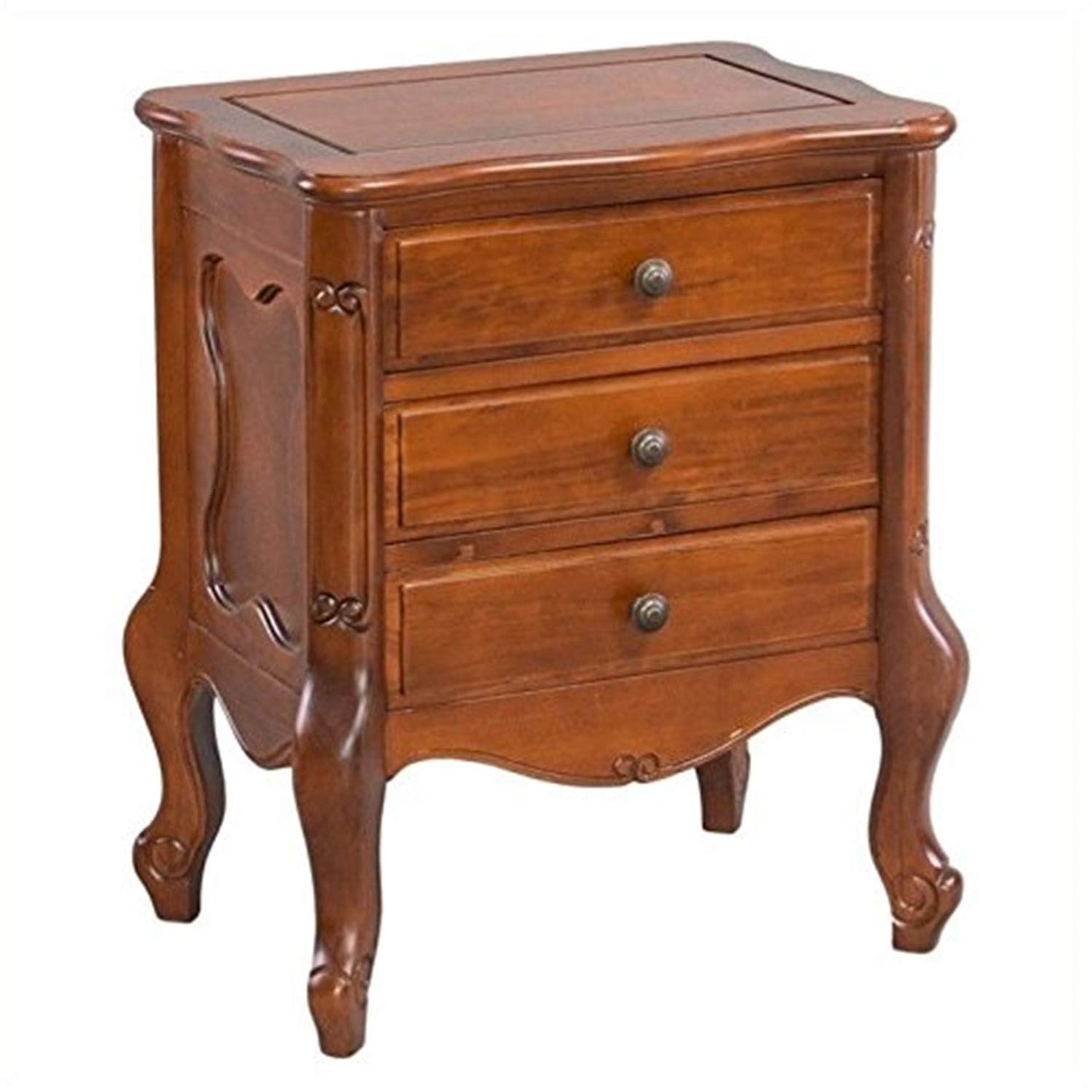 International Caravan Windsor Three-Drawer Side Table - Vintage Style Bedroom Nightstand, Living Room End Table | Perfect for Small Spaces & Home Office Organization