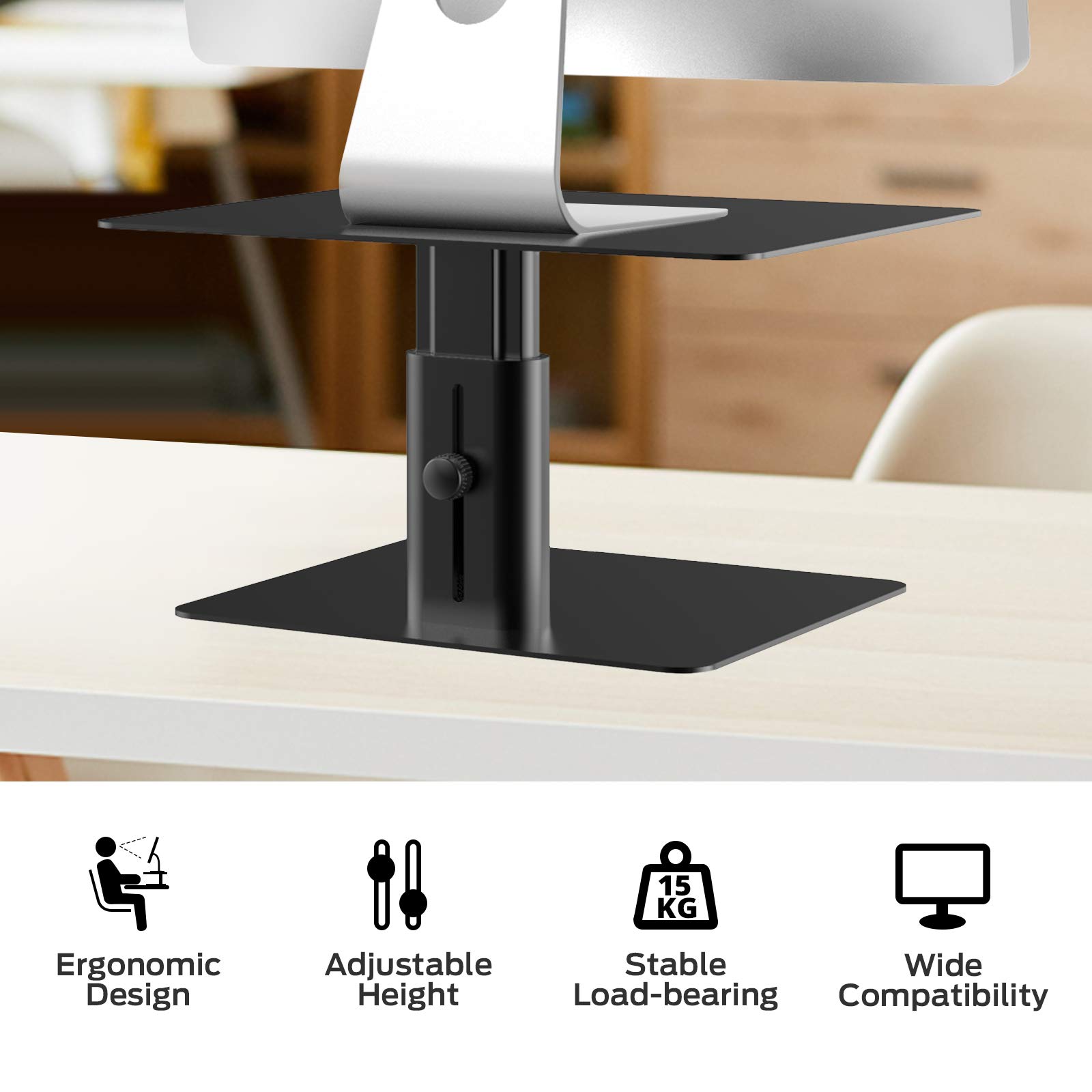 Adjustable Metal Monitor Stand Riser for Computer, Laptop, TV & iMac - Black | Ergonomic Desk Organizer for Home & Office Workspace