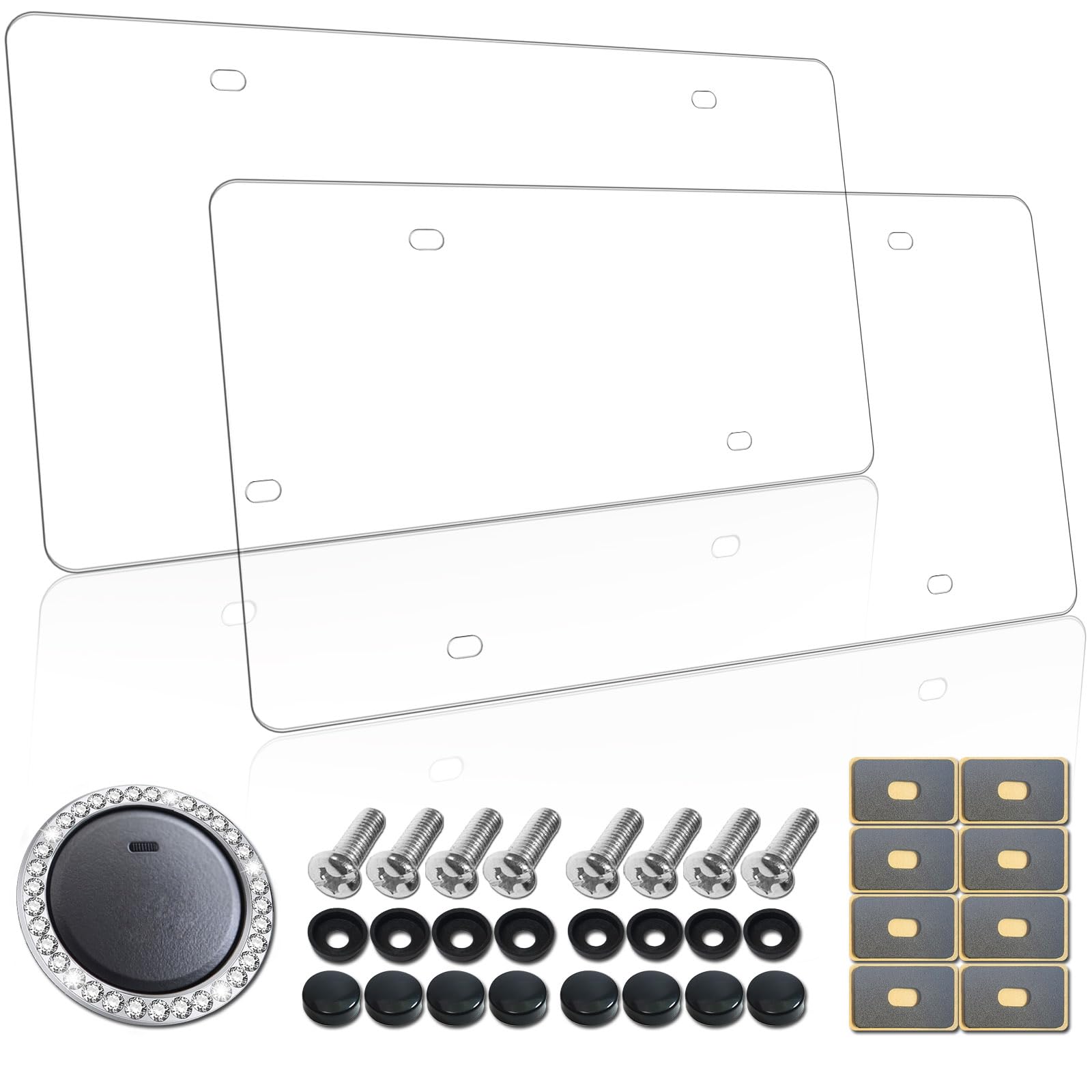 Aootf Clear Flat License Plate Covers - Unbreakable Plastic Protective Shield with Screw Caps (2 Pack) for Front & Rear Car Tags - Durable Protection Against Weather, Dust & Theft - Perfect for Cars, Trucks & SUVs