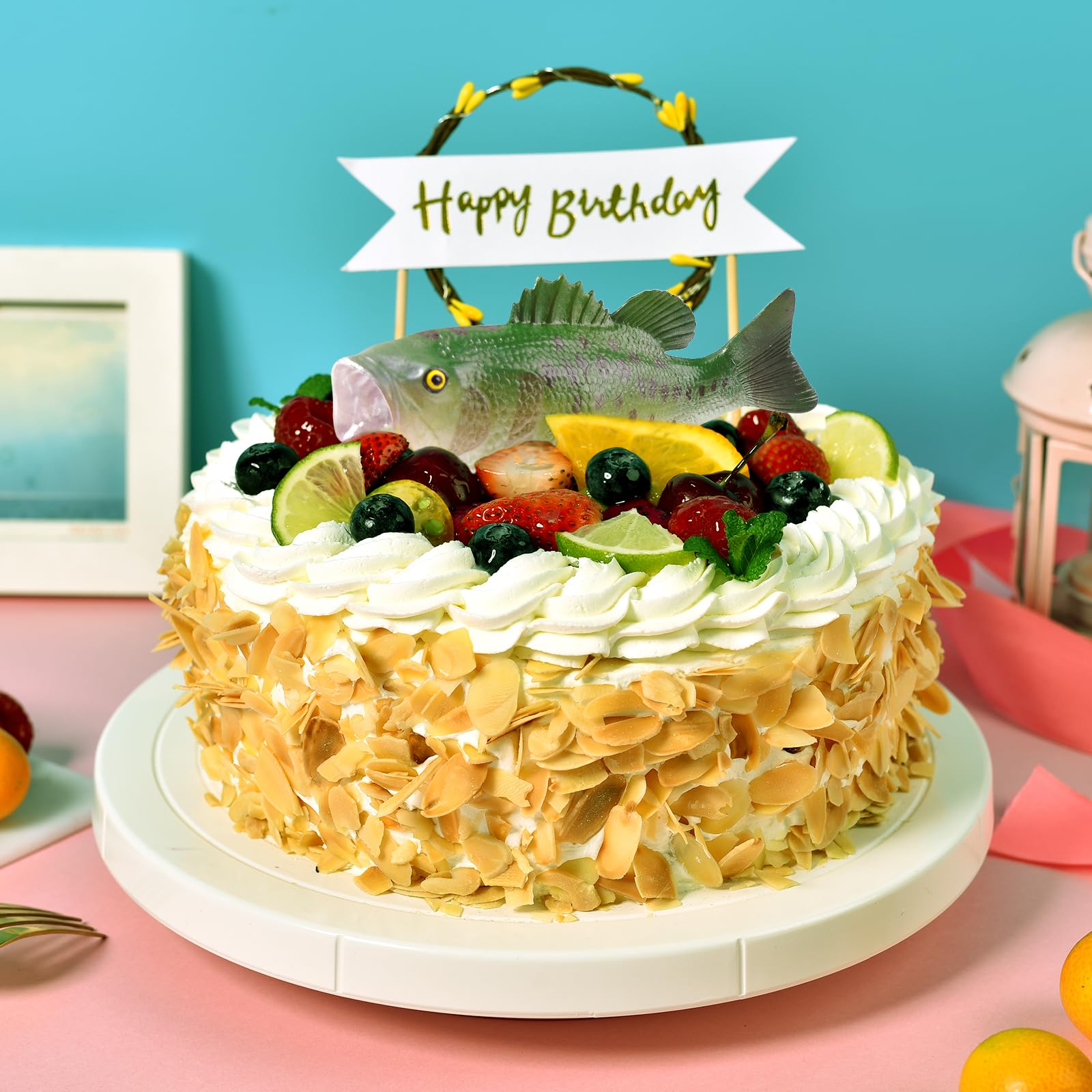 2-Piece Fishing Cake Topper Set - Fish-Themed Birthday Party Decorations for Cakes - Perfect for Fishing Enthusiast Birthday Parties, Baby Showers & Outdoor-Themed Celebrations