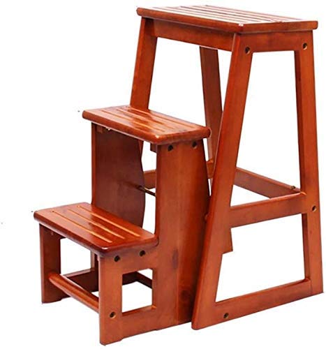 3-Tier Foldable Creative Wooden Step Stool Ladder for Home, Multifunctional Dual-Purpose Chair & Shelf - Light Brown - Perfect for Kitchen, Bathroom, and Kids' Room Storage