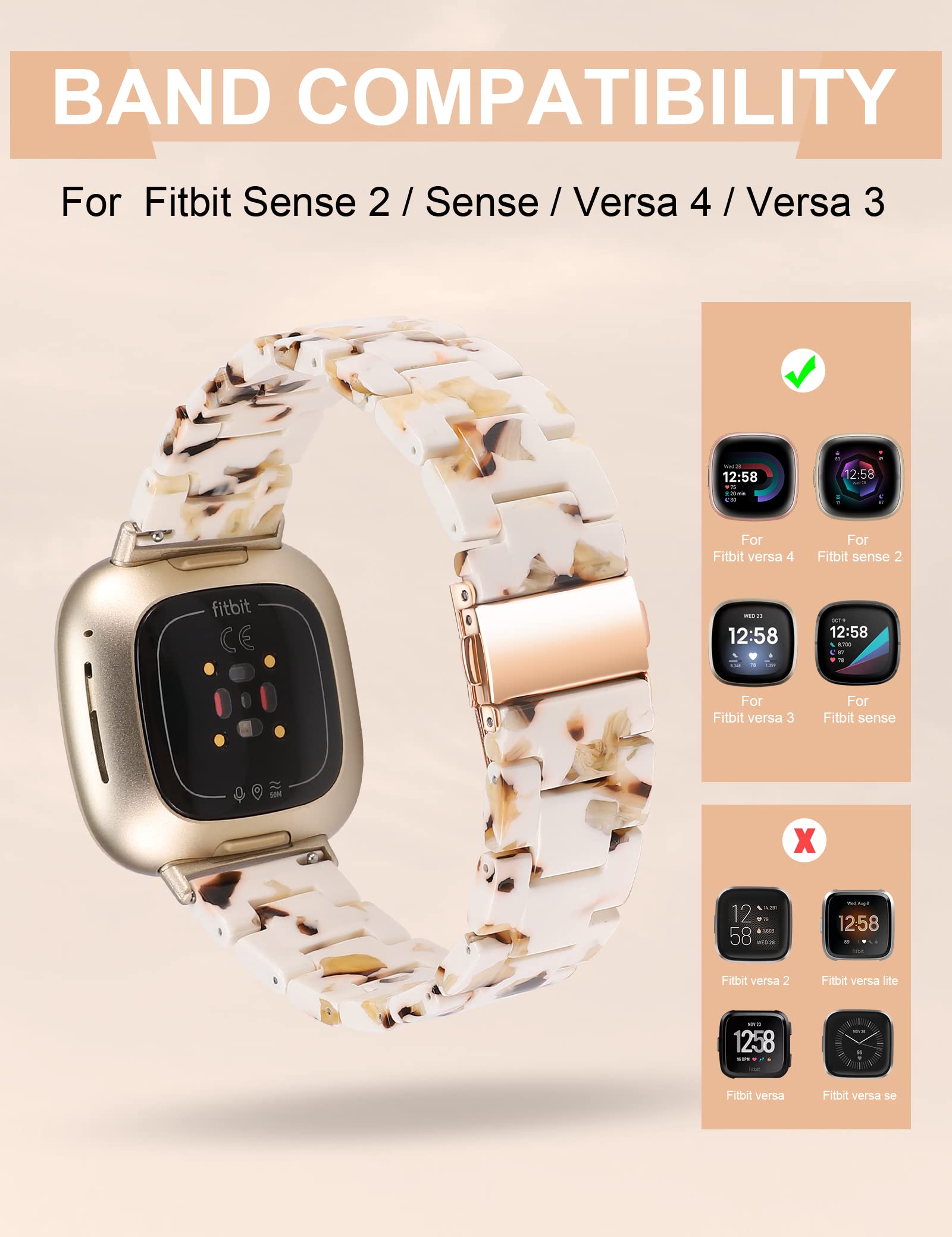 Wearlizer Resin Replacement Band Compatible with Fitbit Sense/Sense 2/Versa 3/Versa 4 - Lightweight Fashion Wrist Strap for Women & Men - Perfect for Workouts, Running & Daily Wear