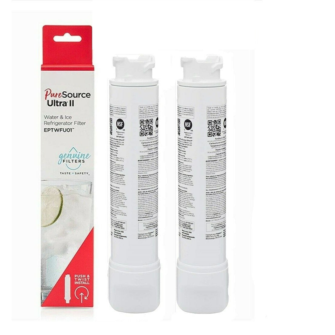 Frigidaire EPTWFU01 Pure Source Ultra II Refrigerator Water Filter Replacement - 2 Pack Blue Ripple Water Filters for Clean Drinking Water - Perfect for Refrigerators, Ice Makers & Home Use