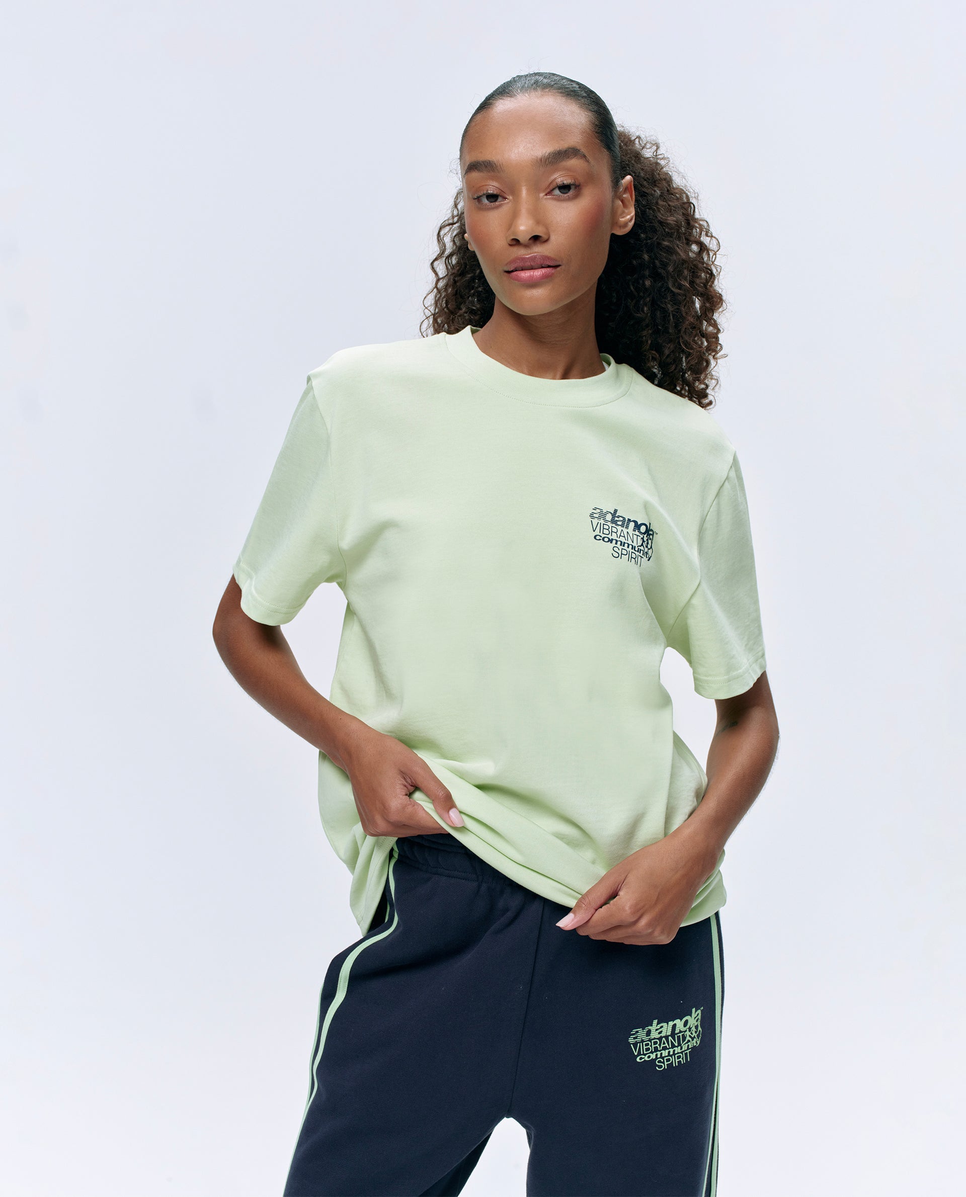 Community Spirit Short Sleeve Oversized T-Shirt | Mint Green & Navy Blue | Casual Wear, Street Style, Summer Outfits