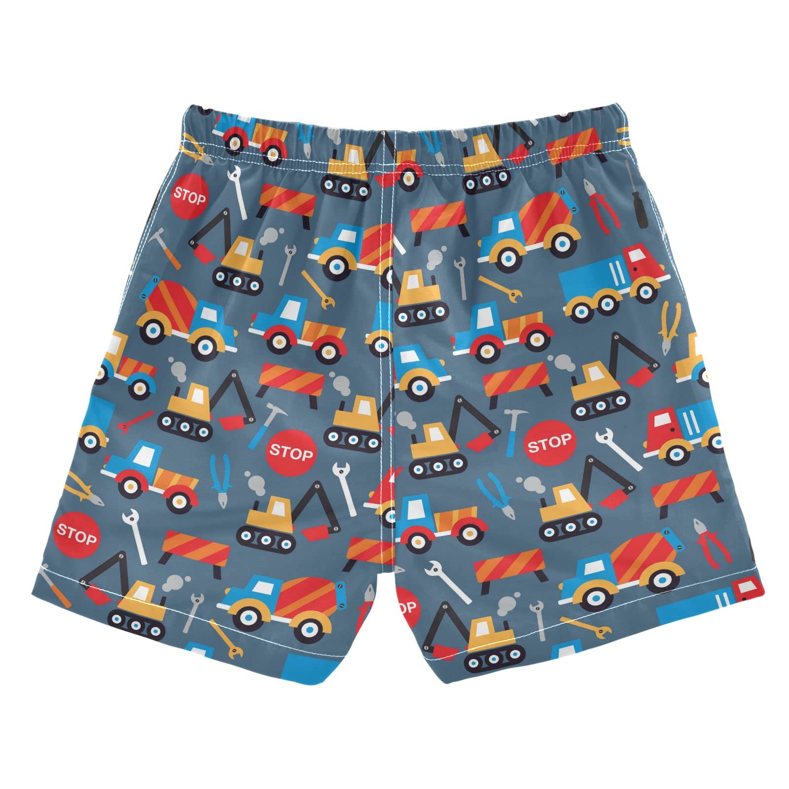 Quick Dry Boys Swim Trunks with Crane & Digger Print - Fun Construction Theme for Kids & Teens - Perfect for Pool, Beach & Summer Water Activities