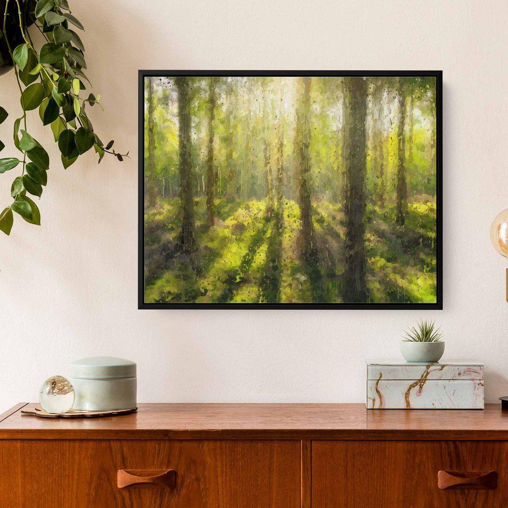 Sunrise Forest Landscape Framed Canvas Wall Art - Nature Inspired Home Decor for Living Room, Bedroom & Office