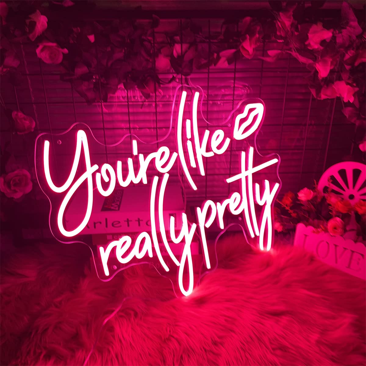 Large Pink LED Neon Sign - 'You're Like Really Pretty' Wall Decor for Girls Bedroom, Wedding, Beauty Bar & Club (23.6x19