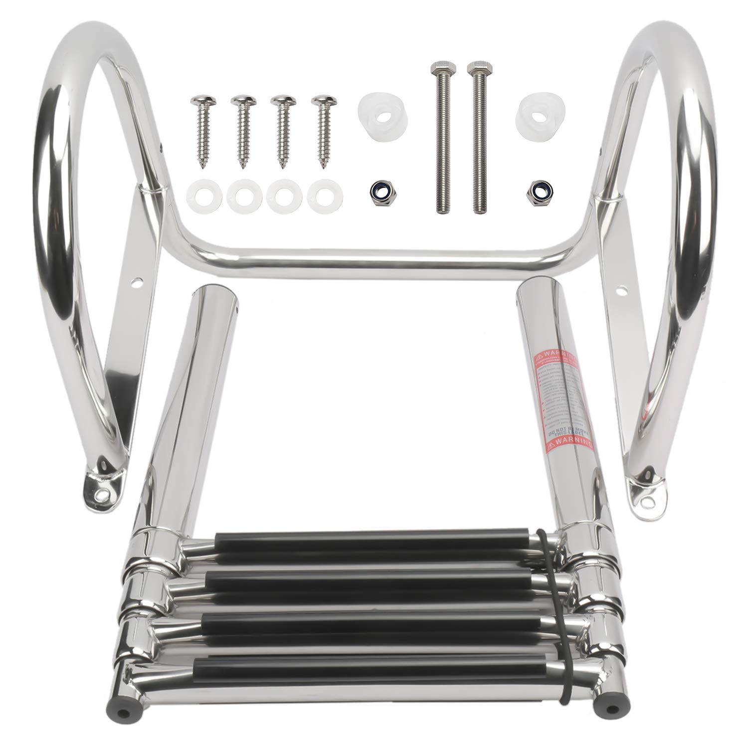 NovelBee 4-Step Telescoping Stainless Steel Boat Ladder - Folding Marine Ladder for Inboard Boats, Yachts, Docks & Swimming Pools | Heavy-Duty Waterproof Design for Easy Boarding & Water Access