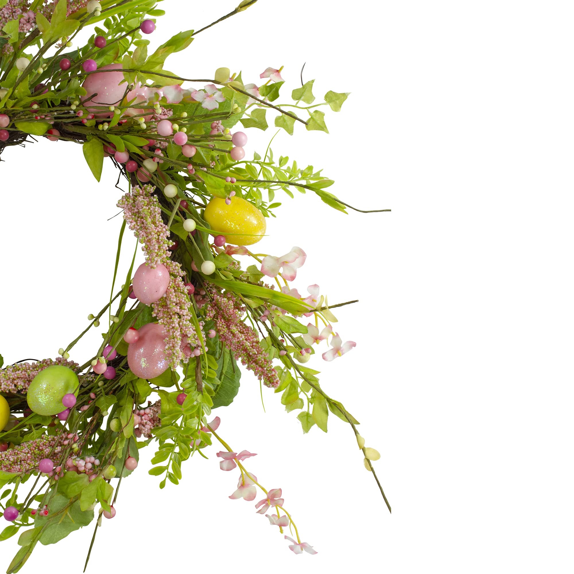Easter Egg Decor with Berry Floral Spring Wreath - Pink & Green 20 Inch - Perfect for Spring Home Decor, Easter Party, and Seasonal Door Hanging