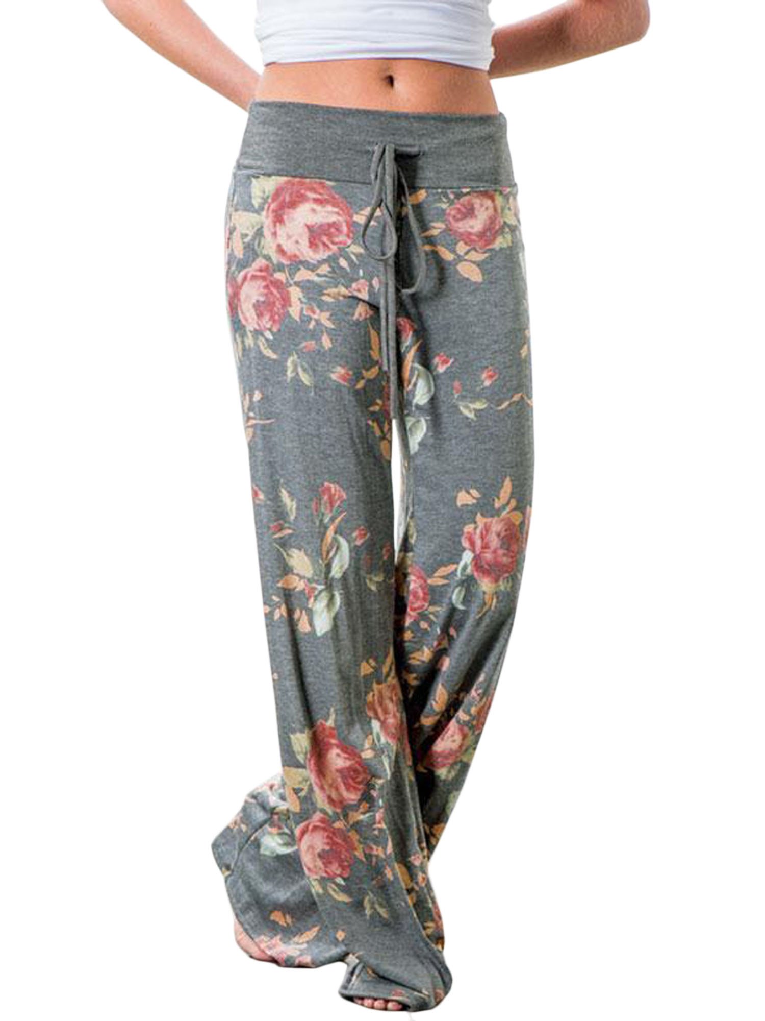 Elevesee Women's High Waist Casual Floral Print Drawstring Wide Leg Pants - Lounge, Yoga, Travel & Everyday Comfort Wear - Plus Size Available