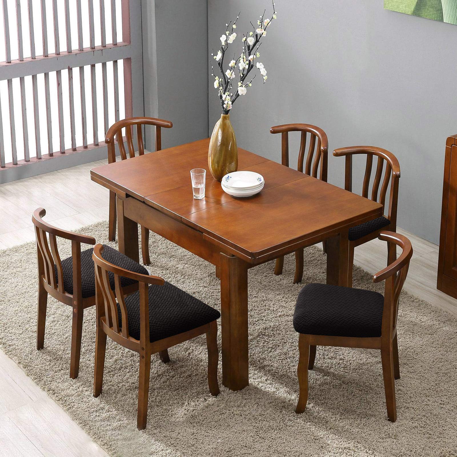 Genina Black Dining Chair Covers (6 Pcs) - Waterproof Kitchen Seat Slipcovers