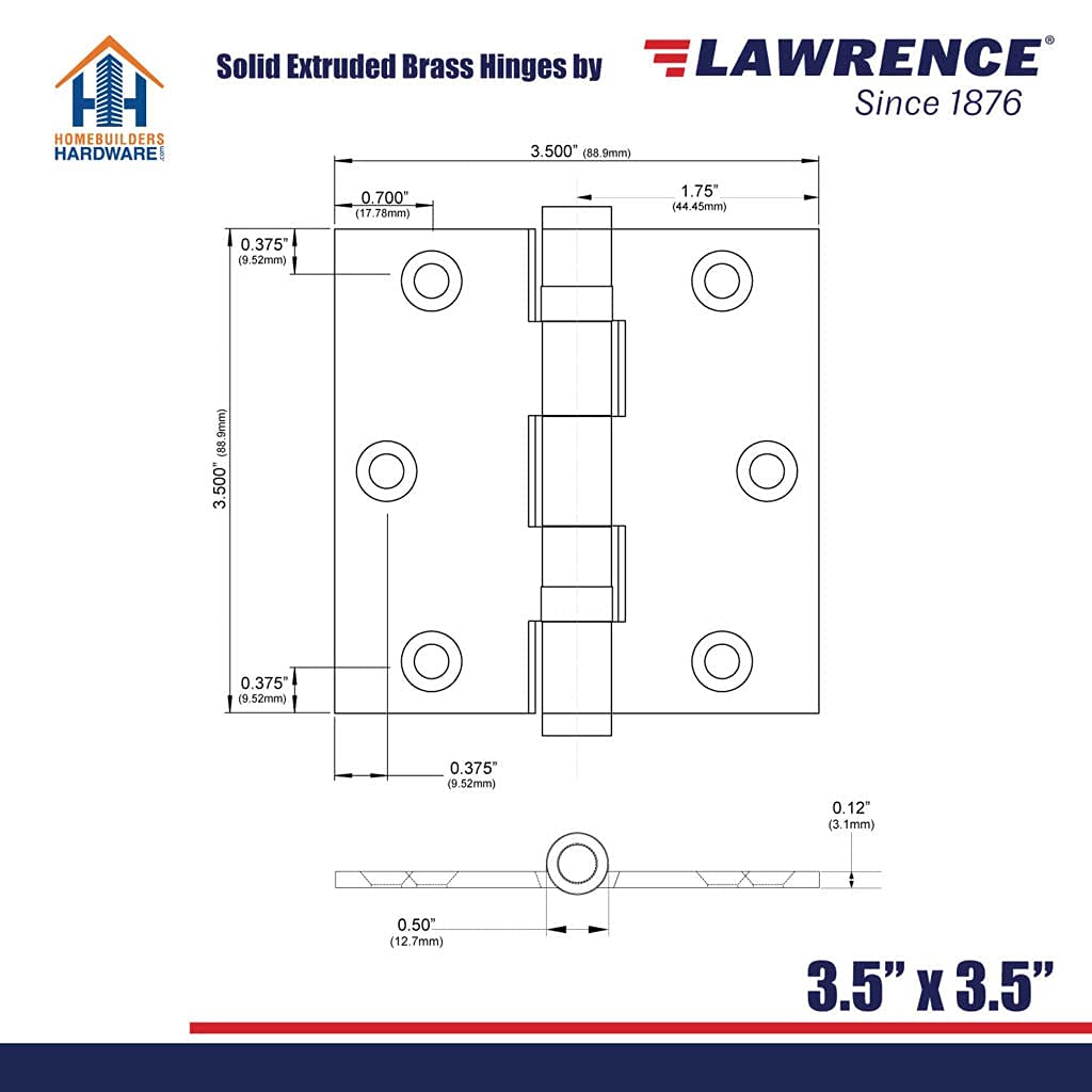 Premium Solid Brass Door Hinge 3.5x3.5