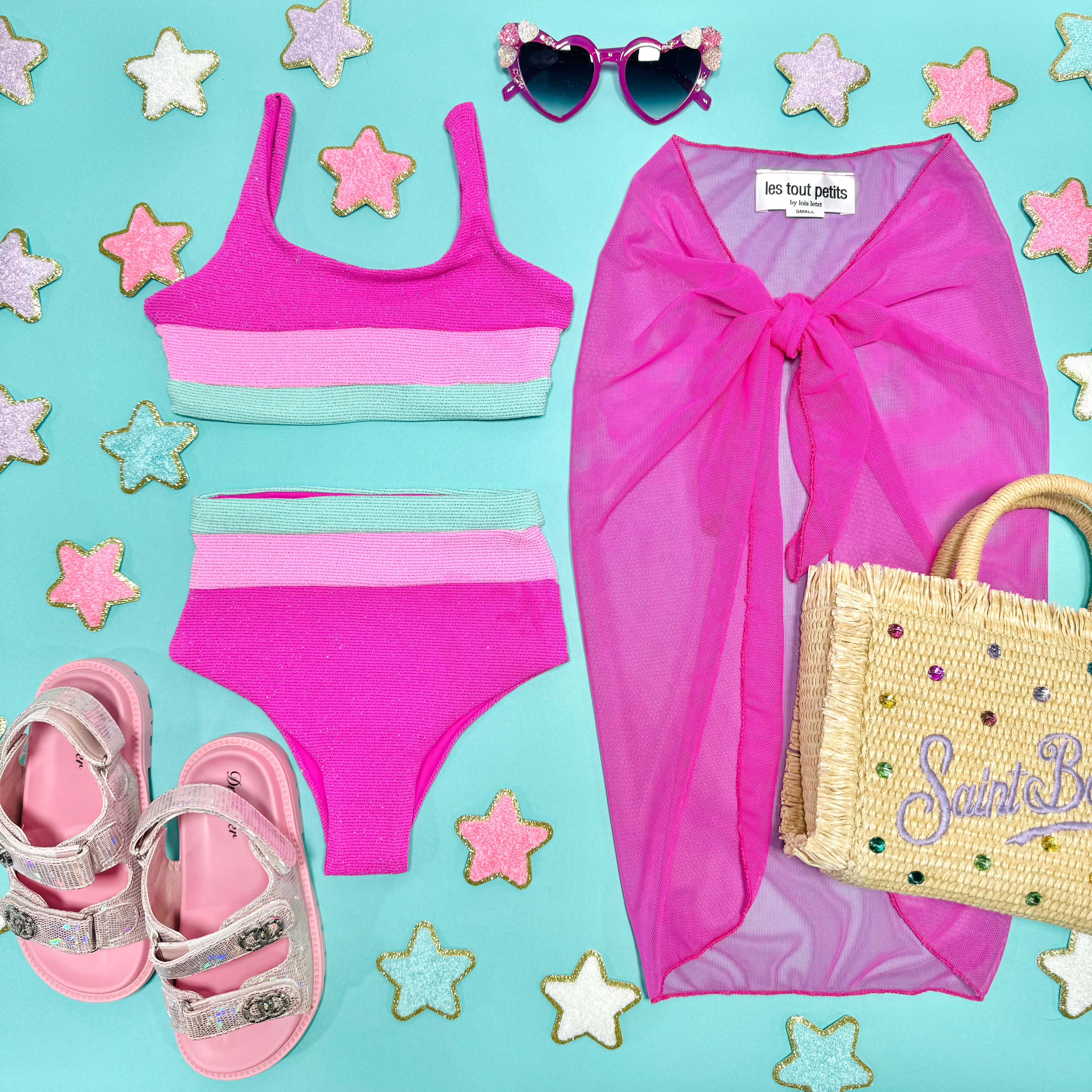Glitter Blossom Little Mackenzie & Hedie Two-Piece Bikini Set - Stylish Swimwear for Women, Beach Vacation, Pool Party, and Summer Getaways