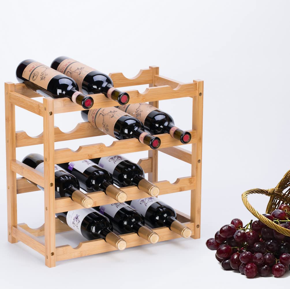 Bamboo Wooden Wine Rack - Countertop Wine Bottle Holder & Storage Display Shelf for Home, Bar, Kitchen Cabinet & Pantry Organization - Perfect for Wine Storage, Entertaining & Kitchen Decor