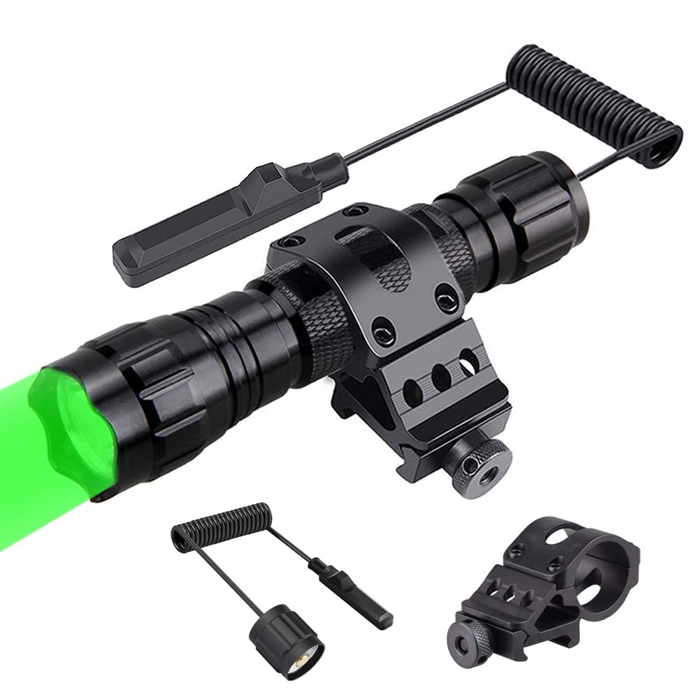 WINDFIRE Green LED Hunting Light - Waterproof Tactical Flashlight for Coyote & Hog Hunting with Pressure Switch, 45° Picatinny Mount & Battery Kit - Perfect for Night Hunting, Tactical Missions & Outdoor Adventures
