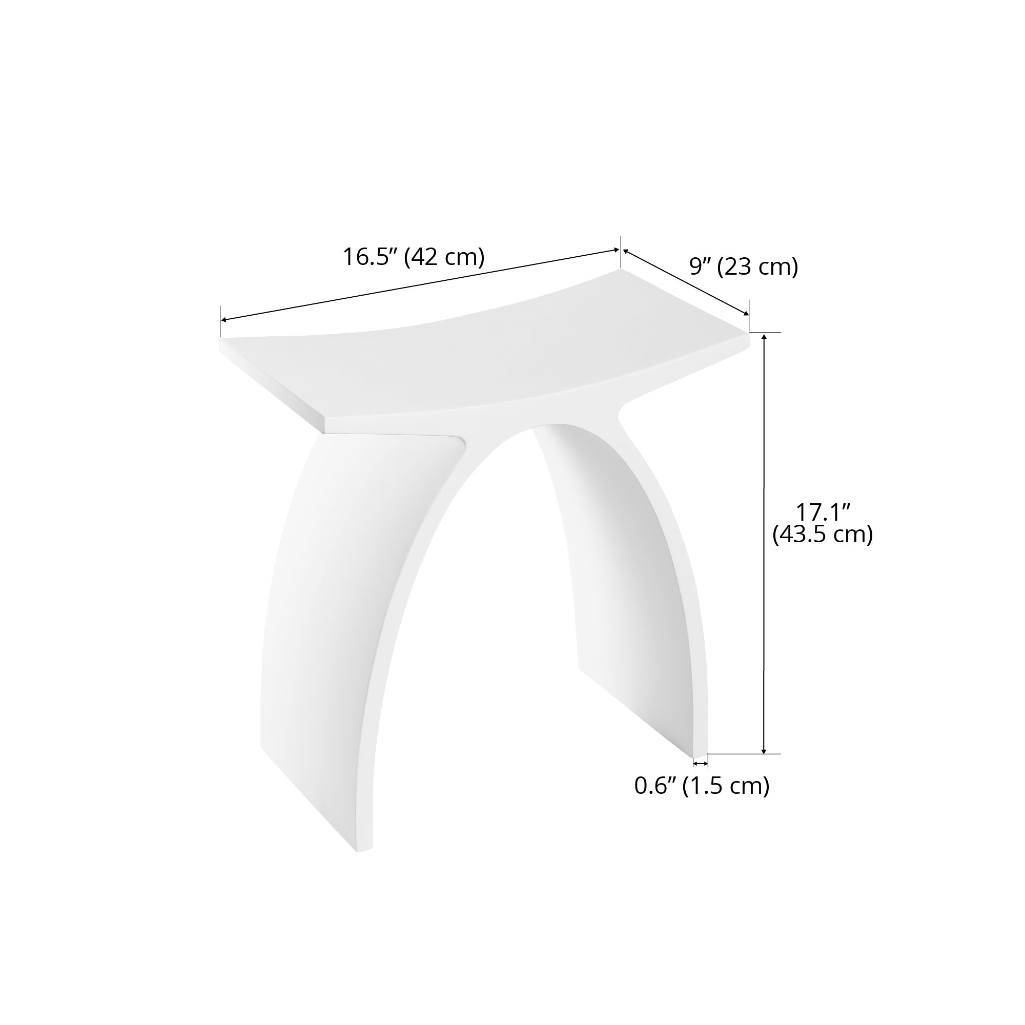 Ancona 17-Inch White Matte Acrylic Stone Shower Bench - Non-Slip Bathroom Seating for Elderly & Disabled, Spa & Wet Room Use