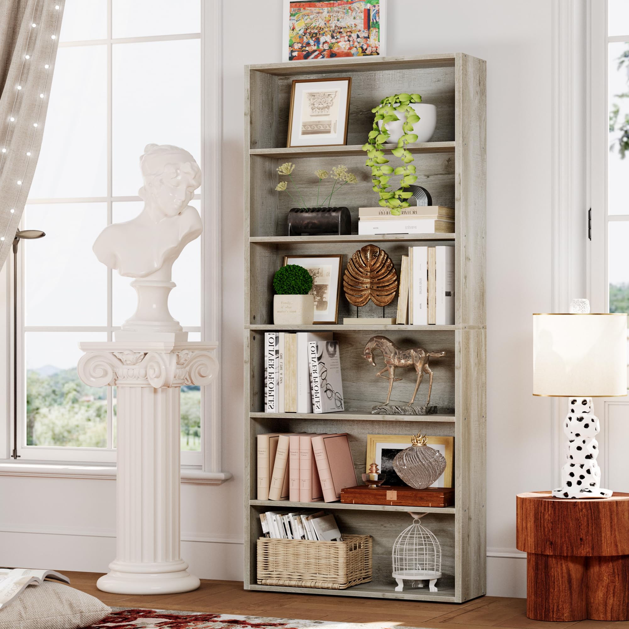 Ironck 6-Tier Tall Bookshelf - 70 Inch Floor Standing Bookcase for Home Office, Living Room & Bedroom - Modern Display Storage Shelf for Books, Decor & Organizing