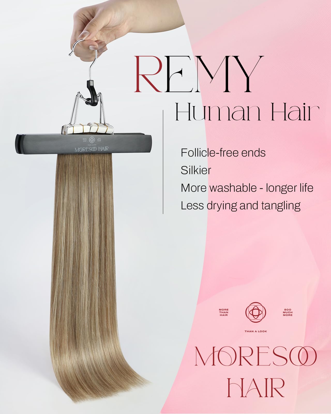 Premium Moresoo Balayage Tape-in Hair Extensions 16 Inch - 100% Real Human Hair, Ombre Ash Brown to Blonde Mix with Light Blonde (#8/22/8) - 20pcs 50g Set - Seamless Blending for Everyday Wear & Special Occasions