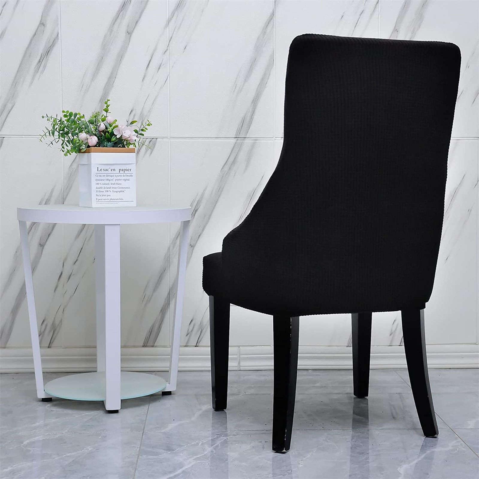 Stretch Wingback Chair Slipcover Set of 4 - Soft Plaid Dining Room & Bedroom Chair Protector Covers for Kids - Black | Perfect for Home Decor, Family Gatherings & Daily Use