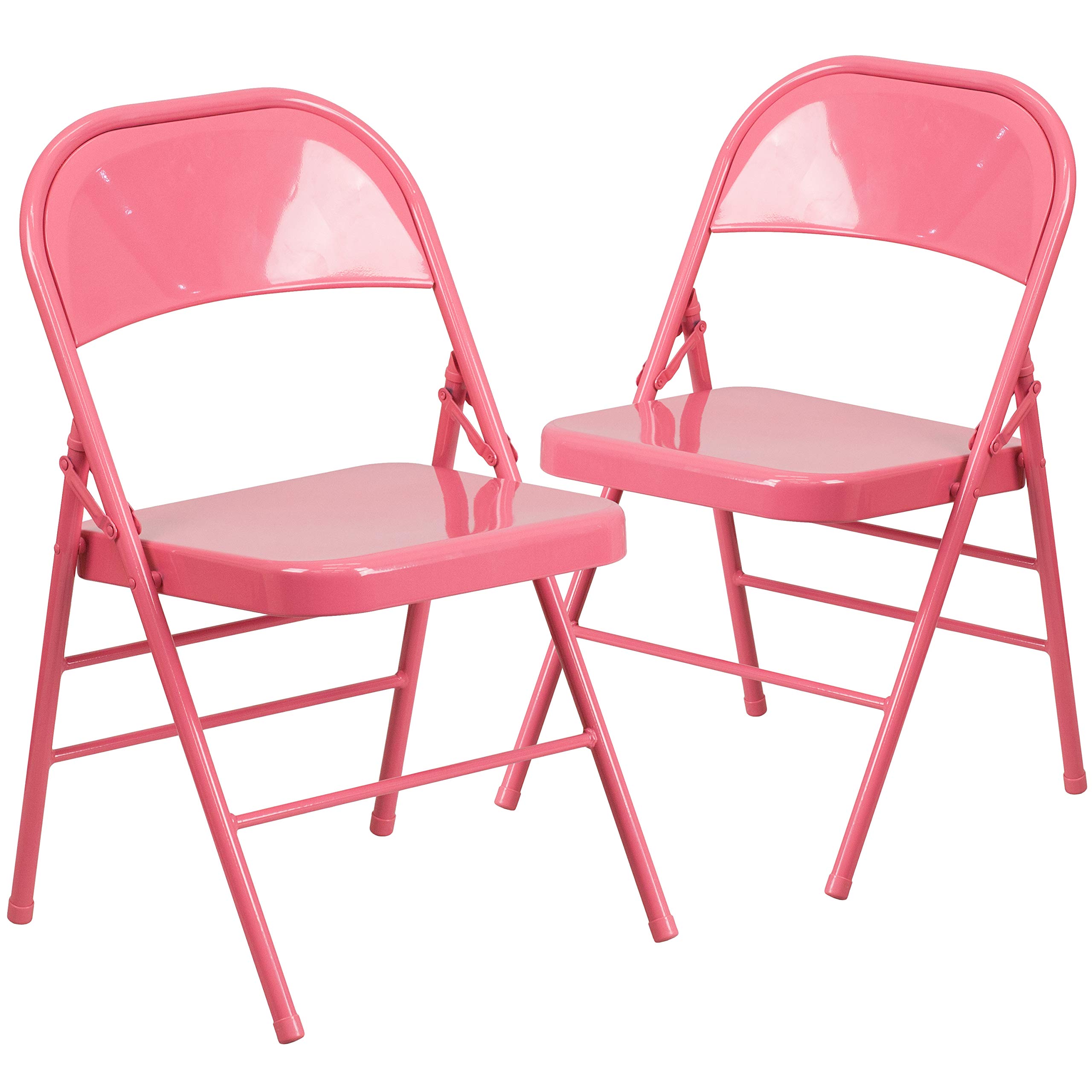 Flash Furniture 2-Pack HERCULES COLORBURST Series Bubblegum Pink Metal Folding Chairs - Heavy Duty Triple Braced & Double Hinged for Indoor/Outdoor Events, Parties, Weddings & Camping