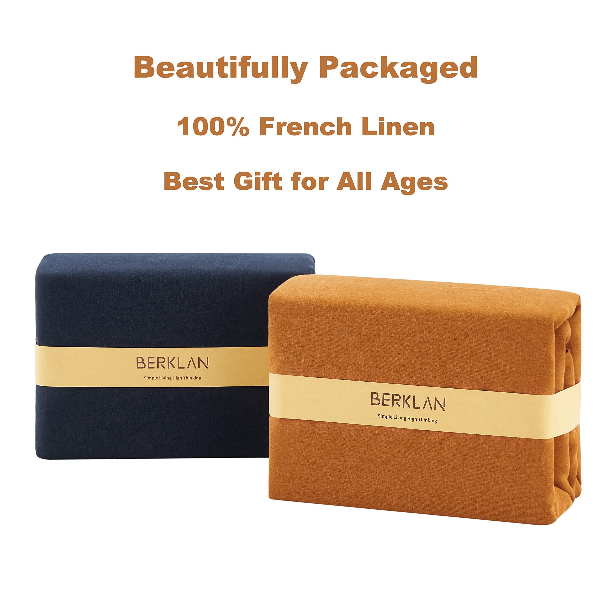 Berklan 100% French Linen Fitted Sheet - 16 Inch Deep Pocket, Fully Elasticized, High Thread Count Bedding for Twin Size (Caramel) | Soft, Breathable & Durable Linen Sheets for Comfortable Sleep & Luxury Bedroom Decor