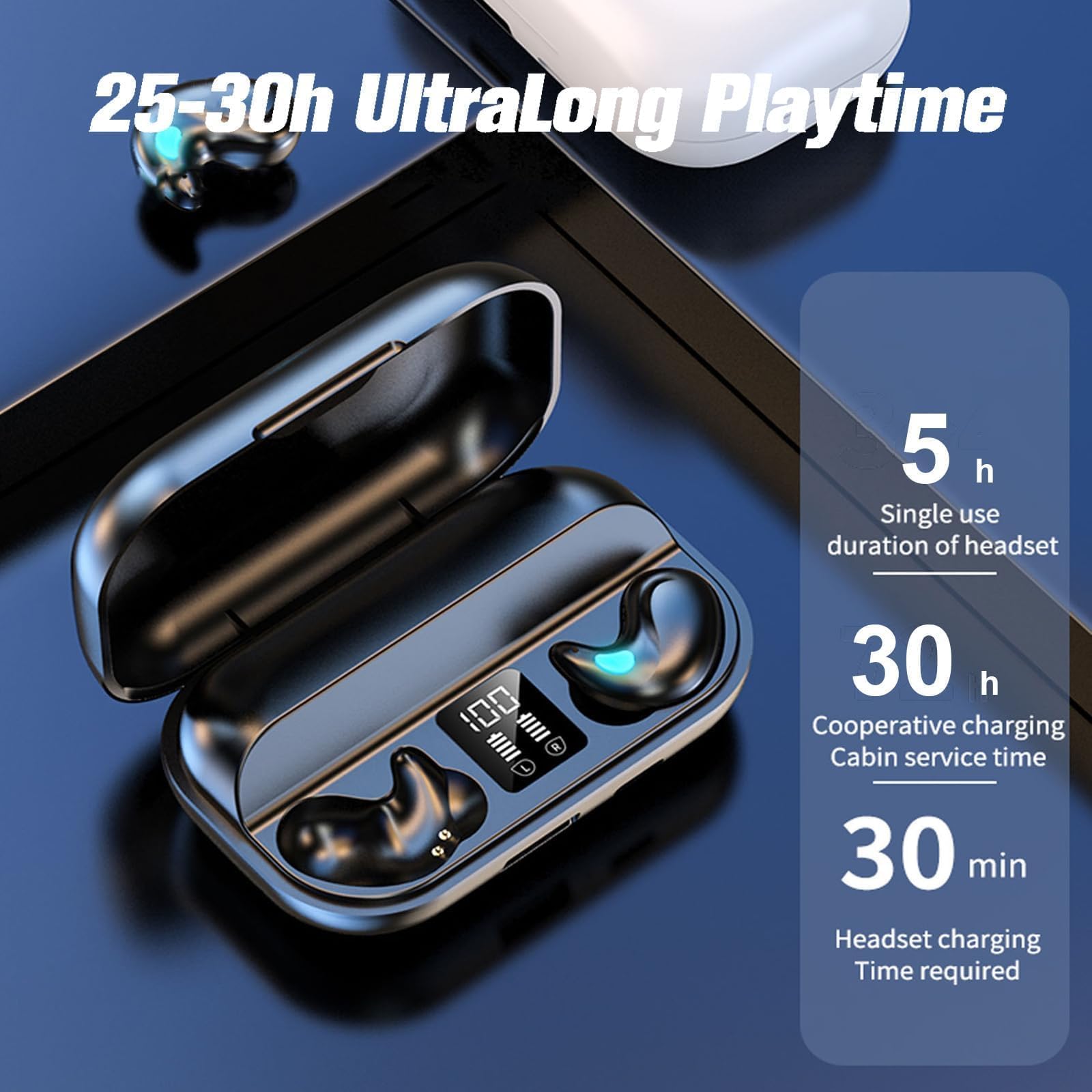 Xmenha Wireless Black Invisible Sleep Earbuds for Side Sleepers - Bluetooth Small Headphones for Sleeping, Tiny Mini Hidden Earbuds for Small Ears - Perfect for Nighttime Use, Travel & Noise Isolation