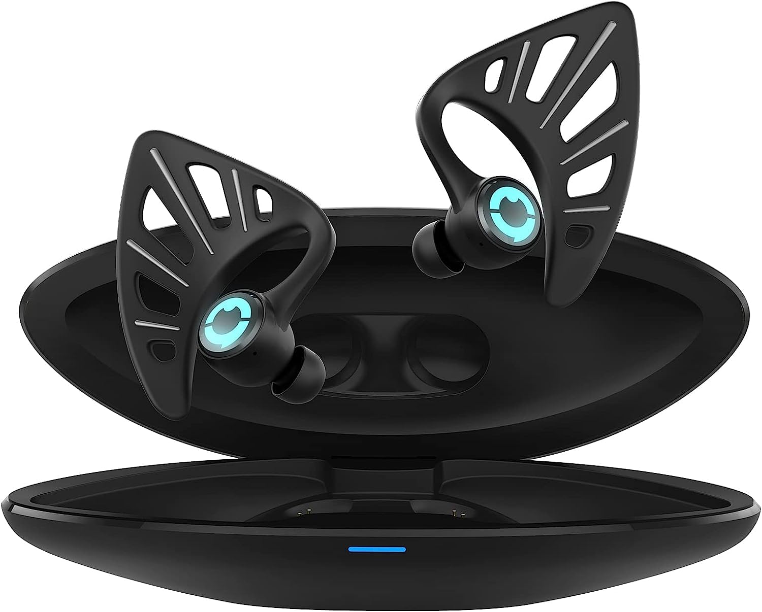 Wireless Bluetooth 5.0 Earbuds with Elf Ear Design - 10 RGB Color LED Lights, App Control, IPX4 Waterproof, 24H Playtime with Charging Case - Perfect for Gaming, Cosplay & Gift (Black)